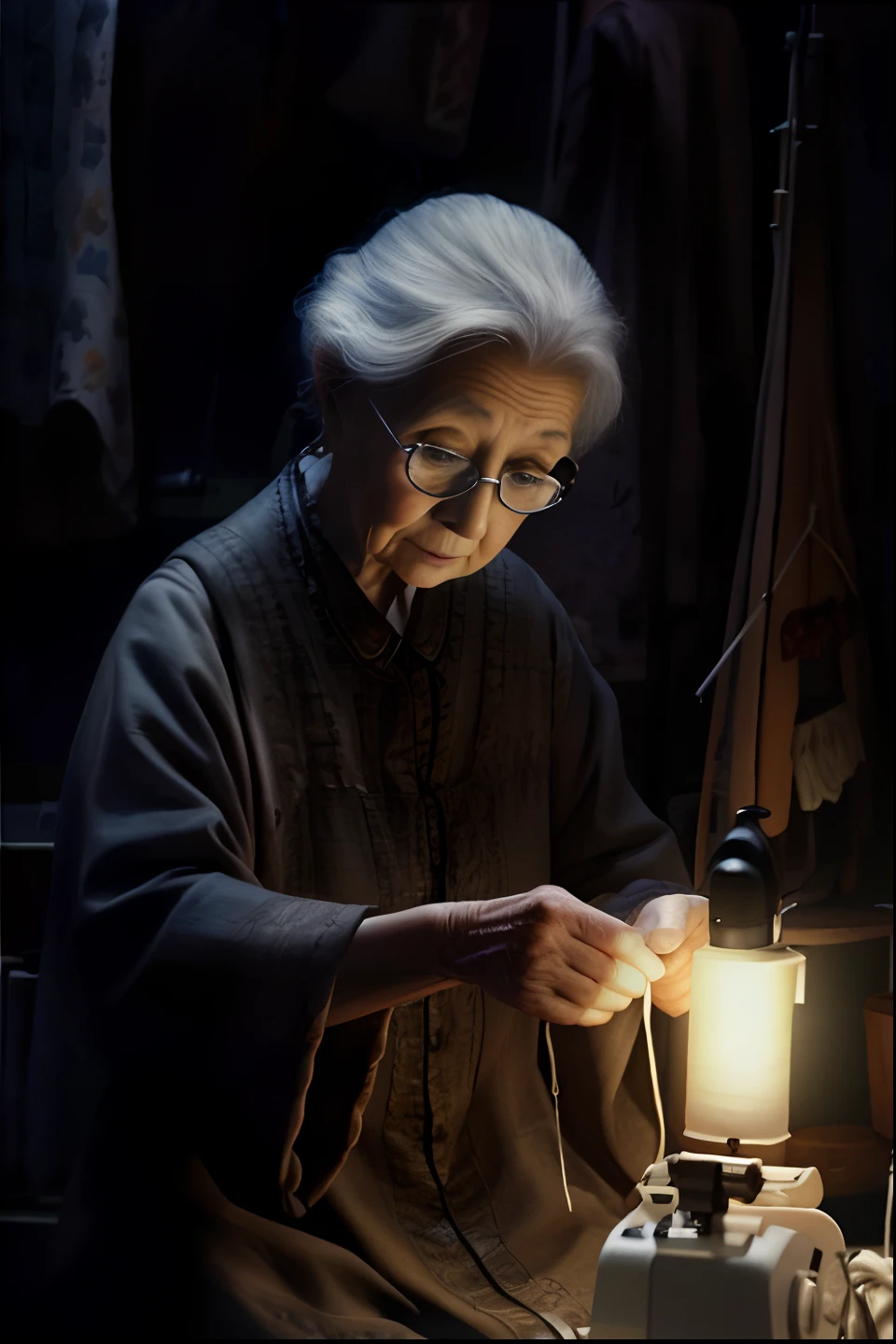 Grandma sewing clothes