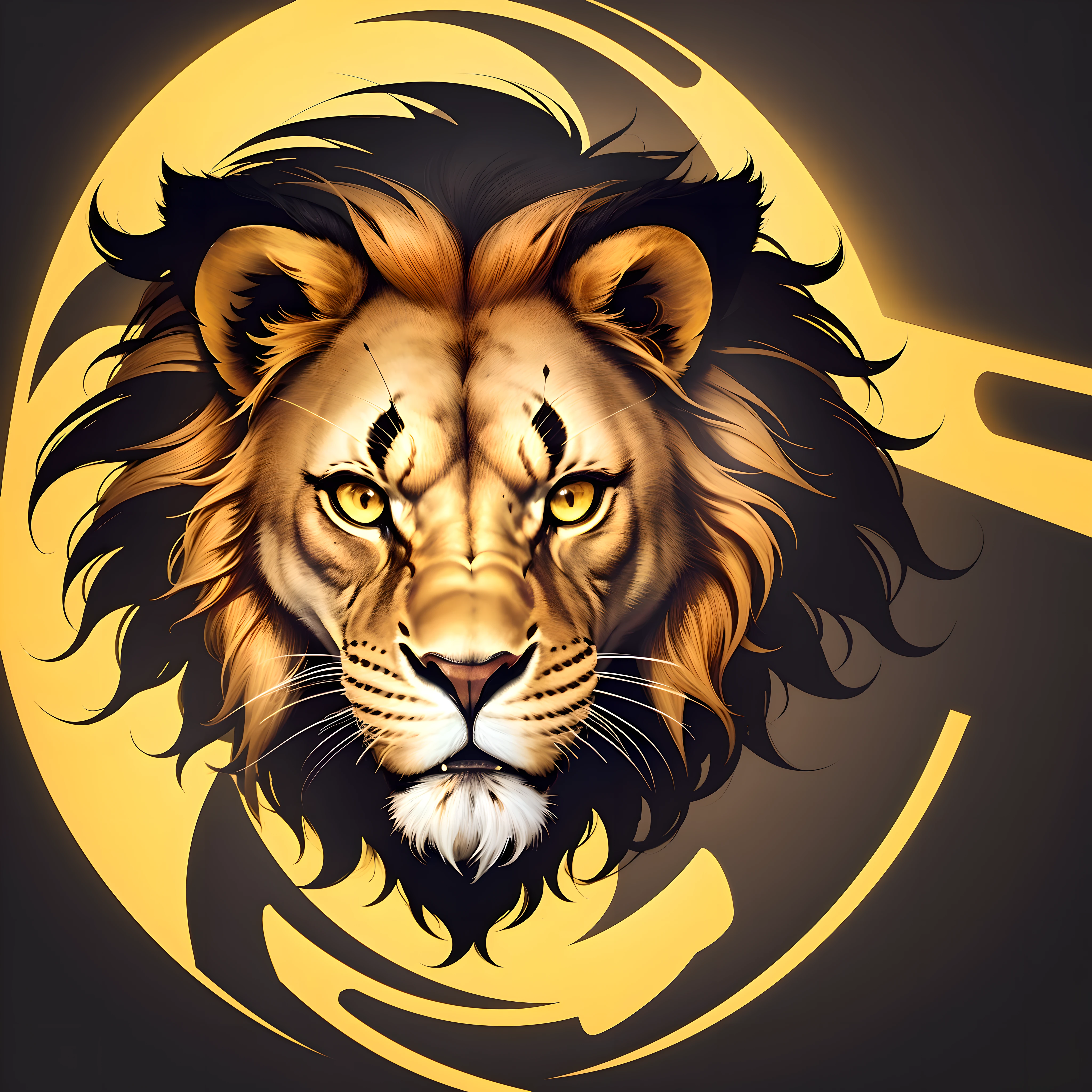 (best quality,4k,highres:1.2),yellow background,black symbol (lion's face),(vector:1.1),(lineart:1.1),(clean:0.9),(minimalistic:0.9)