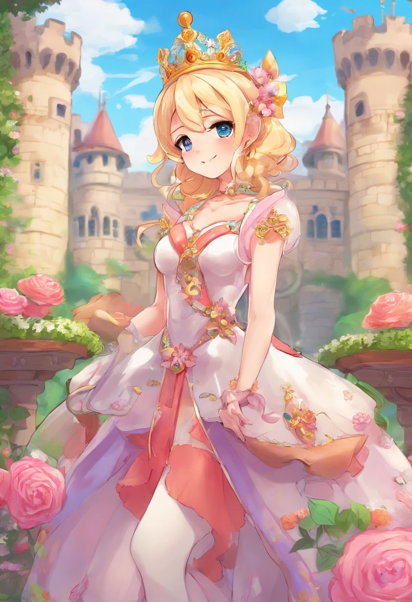 Woman, A queen, blonde hair, with crown, wearing queen outfit, in castle, 8k