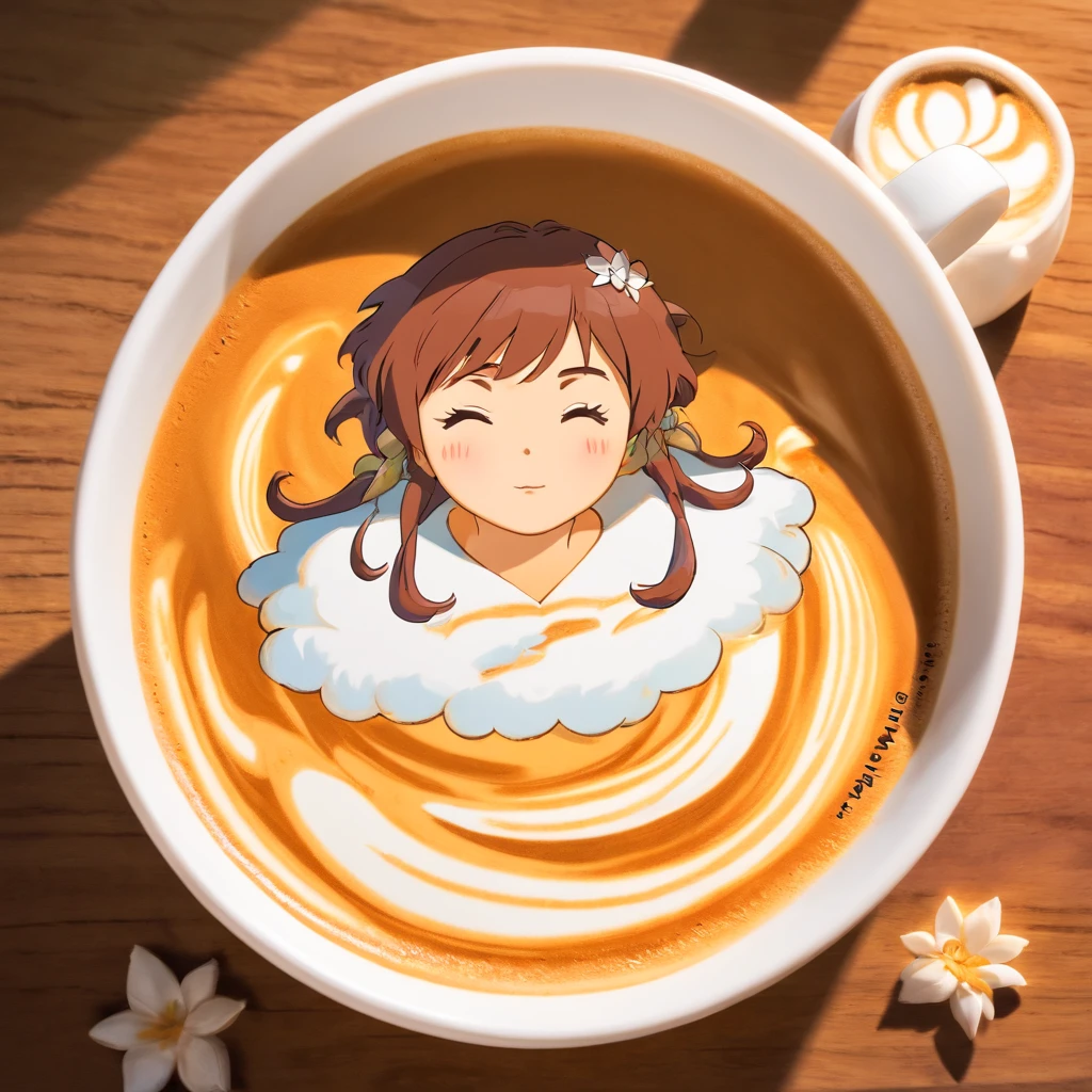 A coffee contains some artistic coffee latte art, in the style of ethereal figures, orient - inspired, avocadopunk, sculpted, kubisi art, avian - themed, carrie mae weems