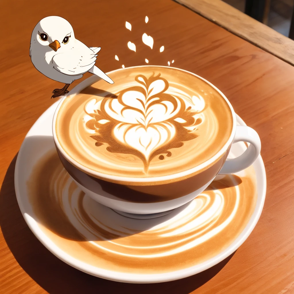 A coffee contains some artistic coffee latte art, in the style of ethereal figures, orient - inspired, avocadopunk, sculpted, kubisi art, avian - themed, carrie mae weems