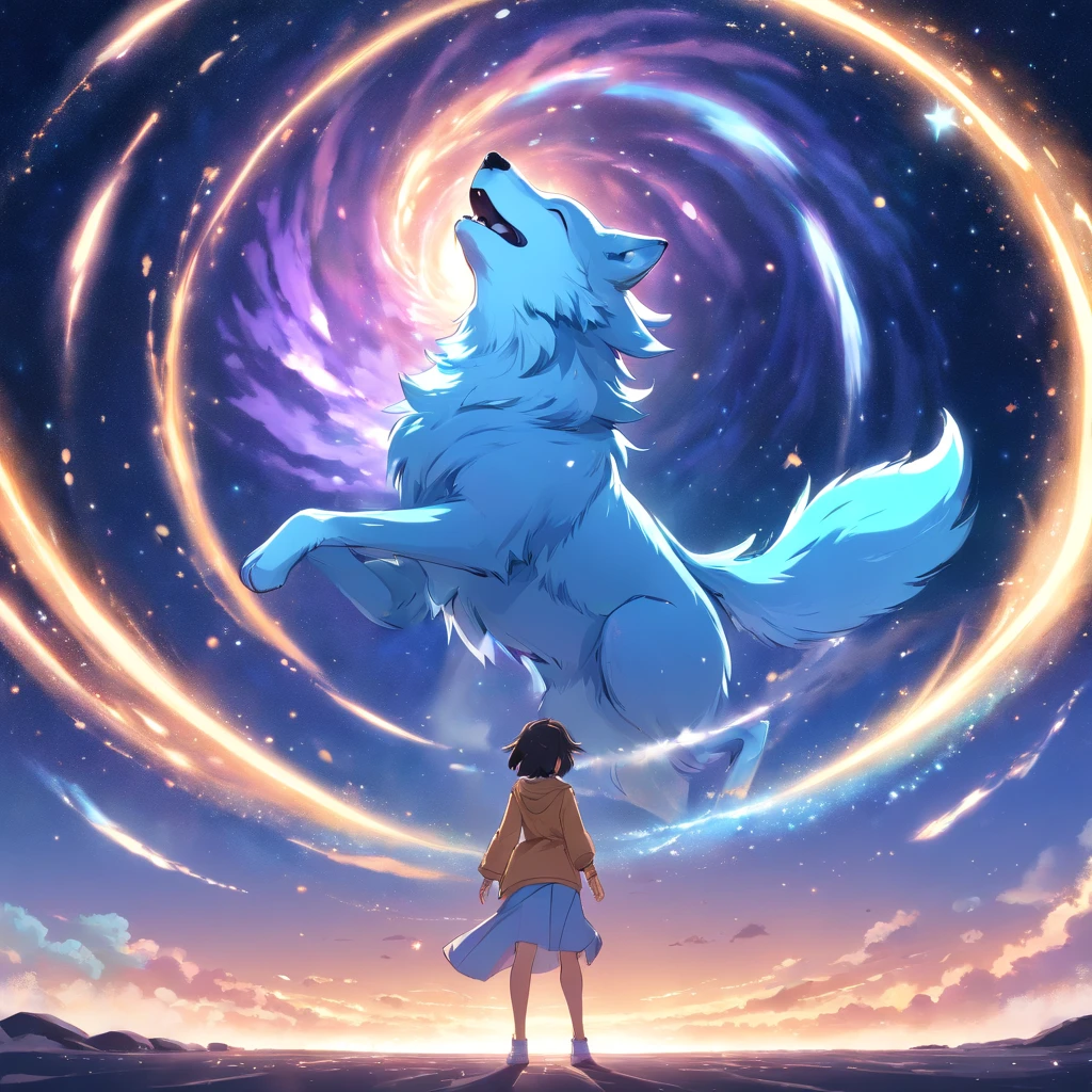 Whole body energy, galaxias, spirals, space, Starcloud, As estrelas, Smoke billowed out, glitters, intricately details, (Wolf shape), octan render, 8K