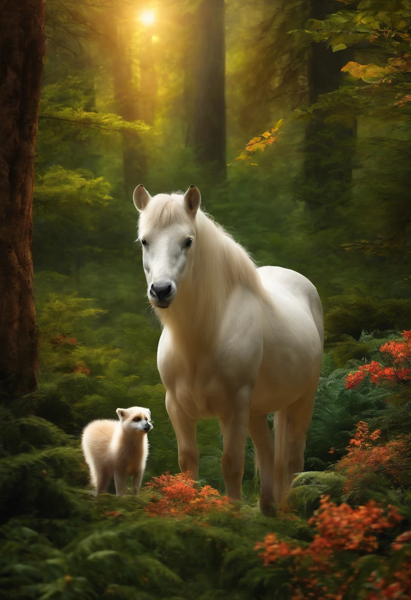 (Masterpiece), (Best Quality),Mount Background, Forest Background, With Many Animals,