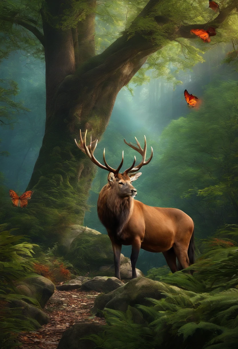 (Masterpiece), (Best Quality),Mount Background, Forest Background, With Many Animals,