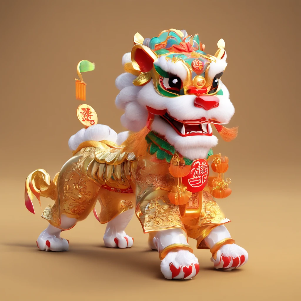 Chinese lion dance side,a blind box toy, Glossy and delicate,Clean background, Good glossy 3D rendering,Best quality