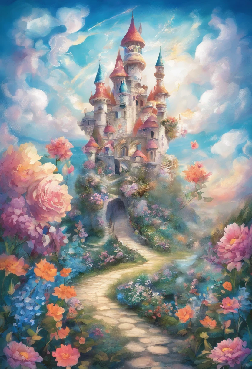 Colorful flowers and plants,Blue sky and white clouds