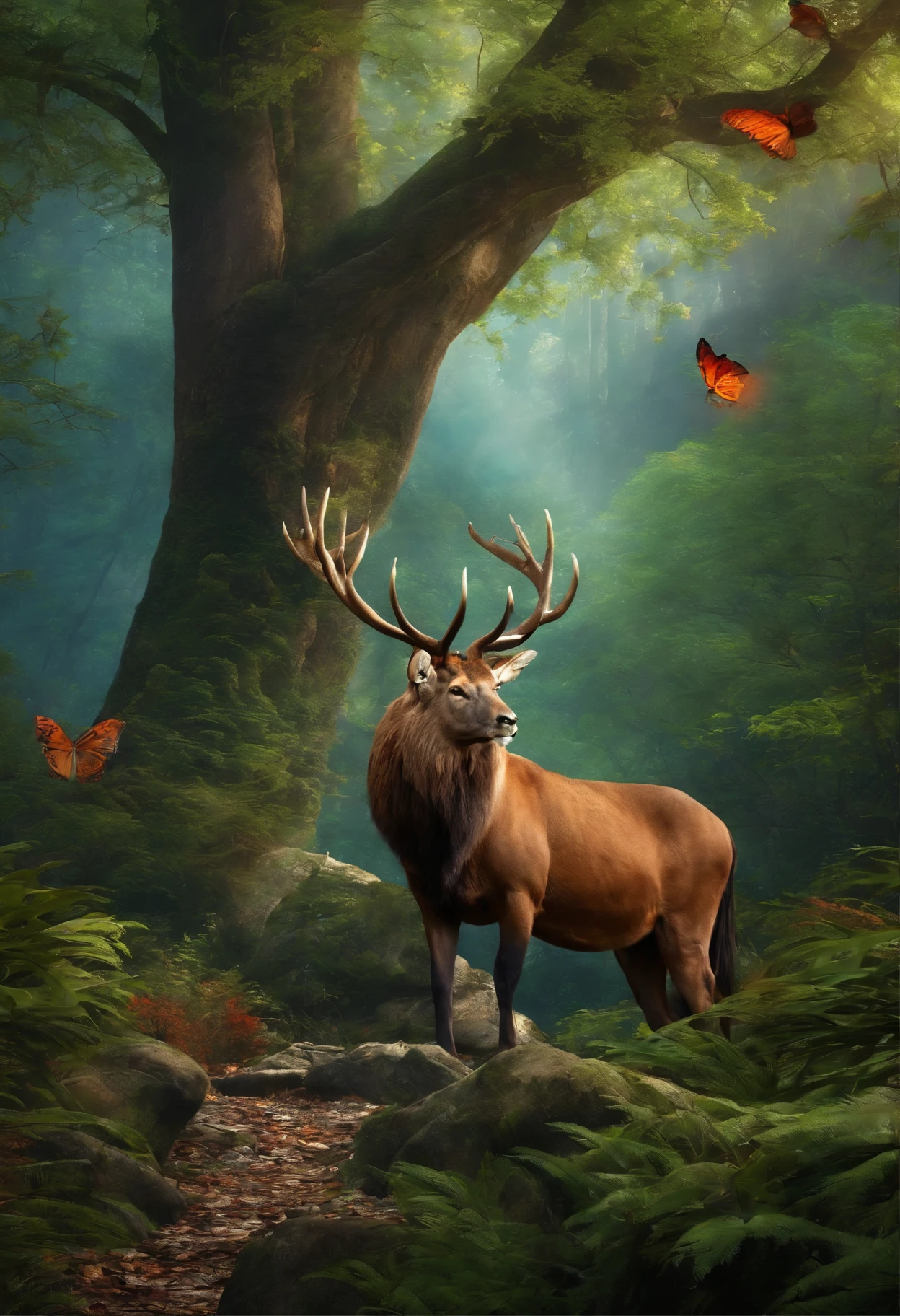(Masterpiece), (Best Quality),Mount Background, Forest Background, With Many Animals,
