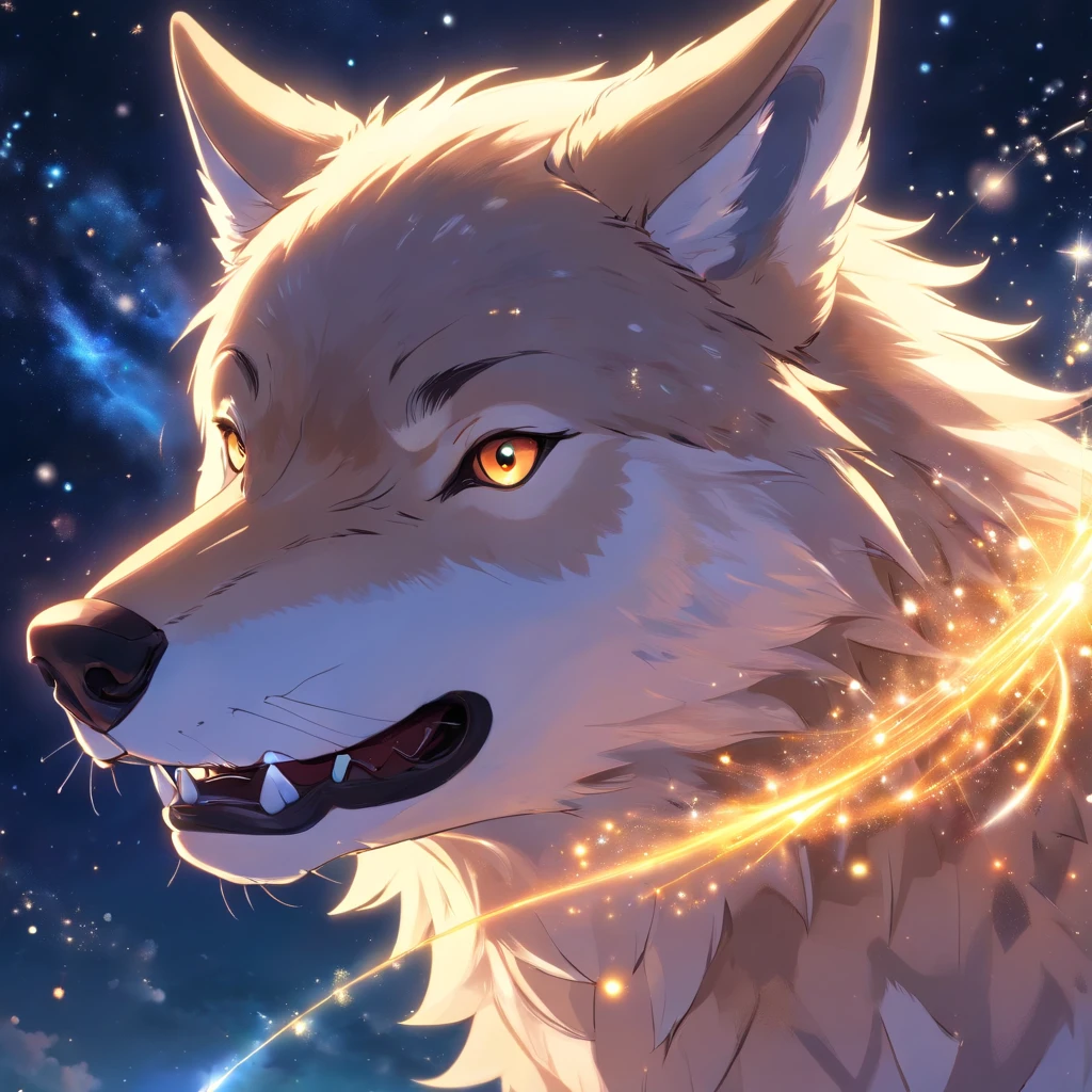 (Wolf head), energy, galaxias, spirals, space, Starcloud, As estrelas, Smoke billowed out, glitters, intricately details, (Wolf shape), octan render, 8K