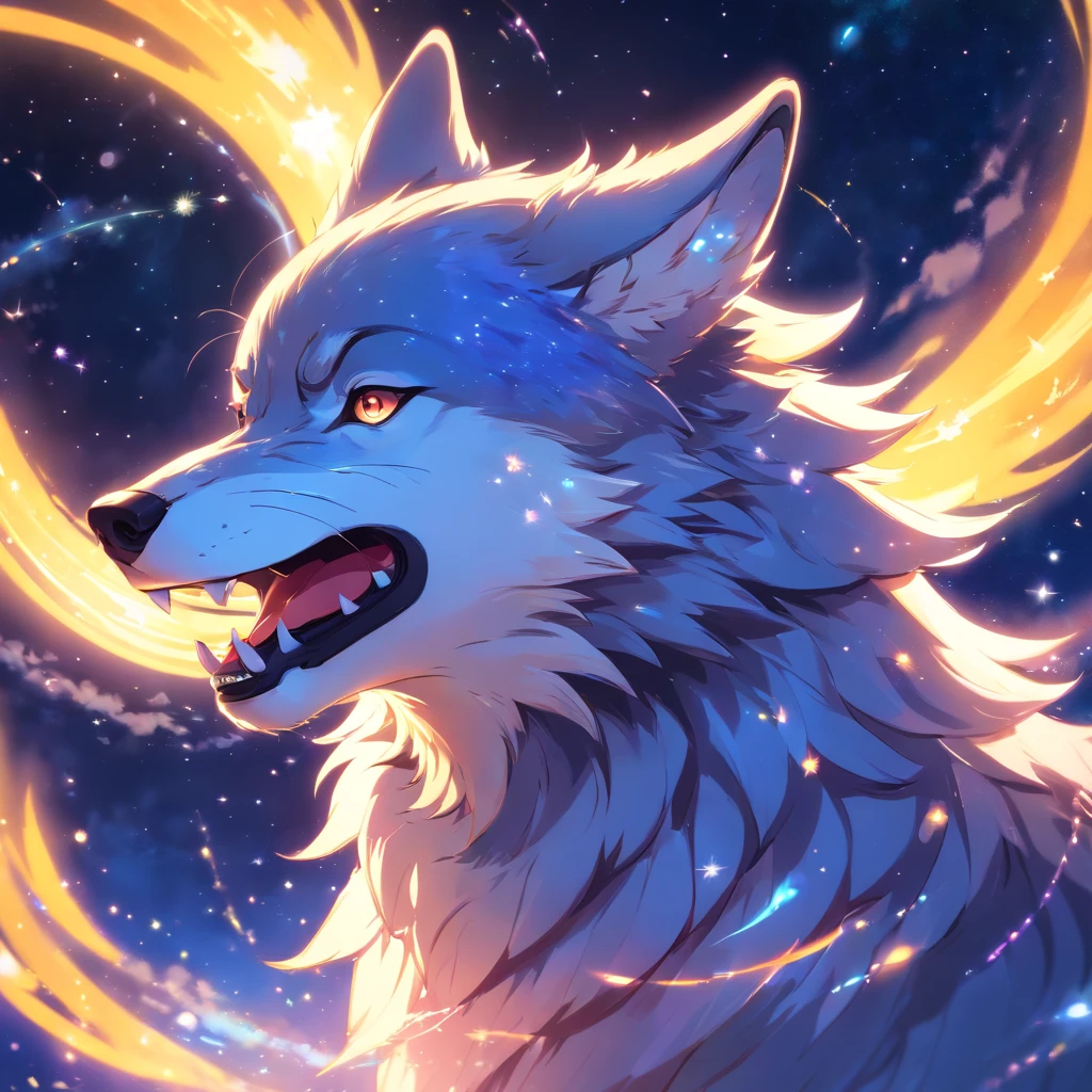 (Wolf head), energy, galaxias, spirals, space, Starcloud, As estrelas, Smoke billowed out, glitters, intricately details, (Wolf shape), octan render, 8K
