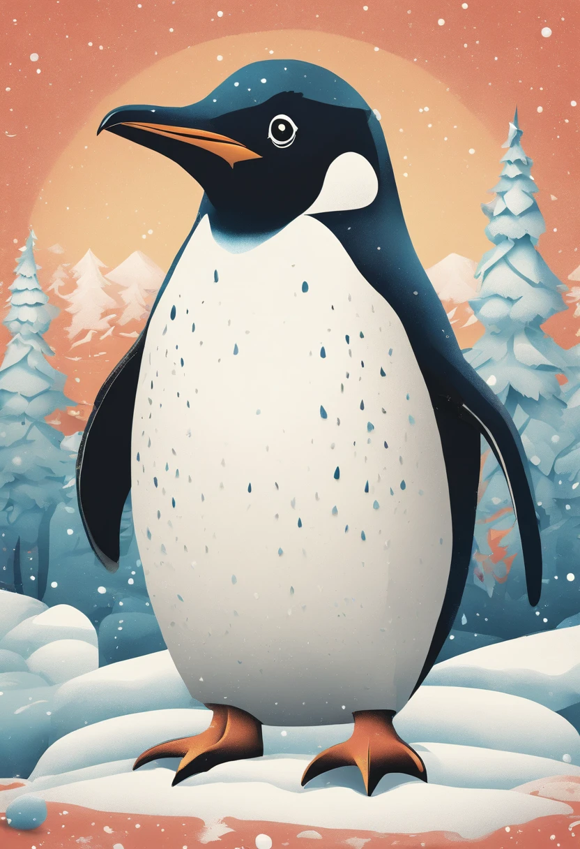 There is a cute penguin sitting in the snow, Penguin 0, Fat Penguin Unity Asset, fat penguin, penguin, penguin, Anthropomorphic penguins, Pingu, Blue Penguin, Shading Vector Art, very detailed illustration, illustratio, highly detailed Vector art, laurent durieux, Inspired by Tom Whalen, Detailed vector art