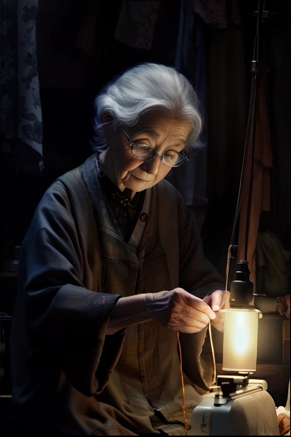 Grandma sewing clothes