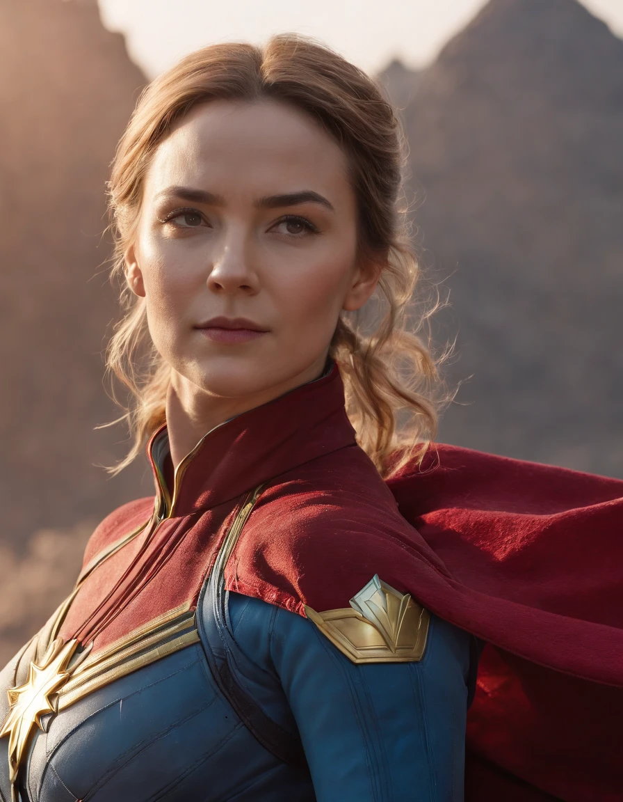 (Best quality, 8K, Masterpiece :1.3), Dr Strange Love Captain Marvel, romantic background.