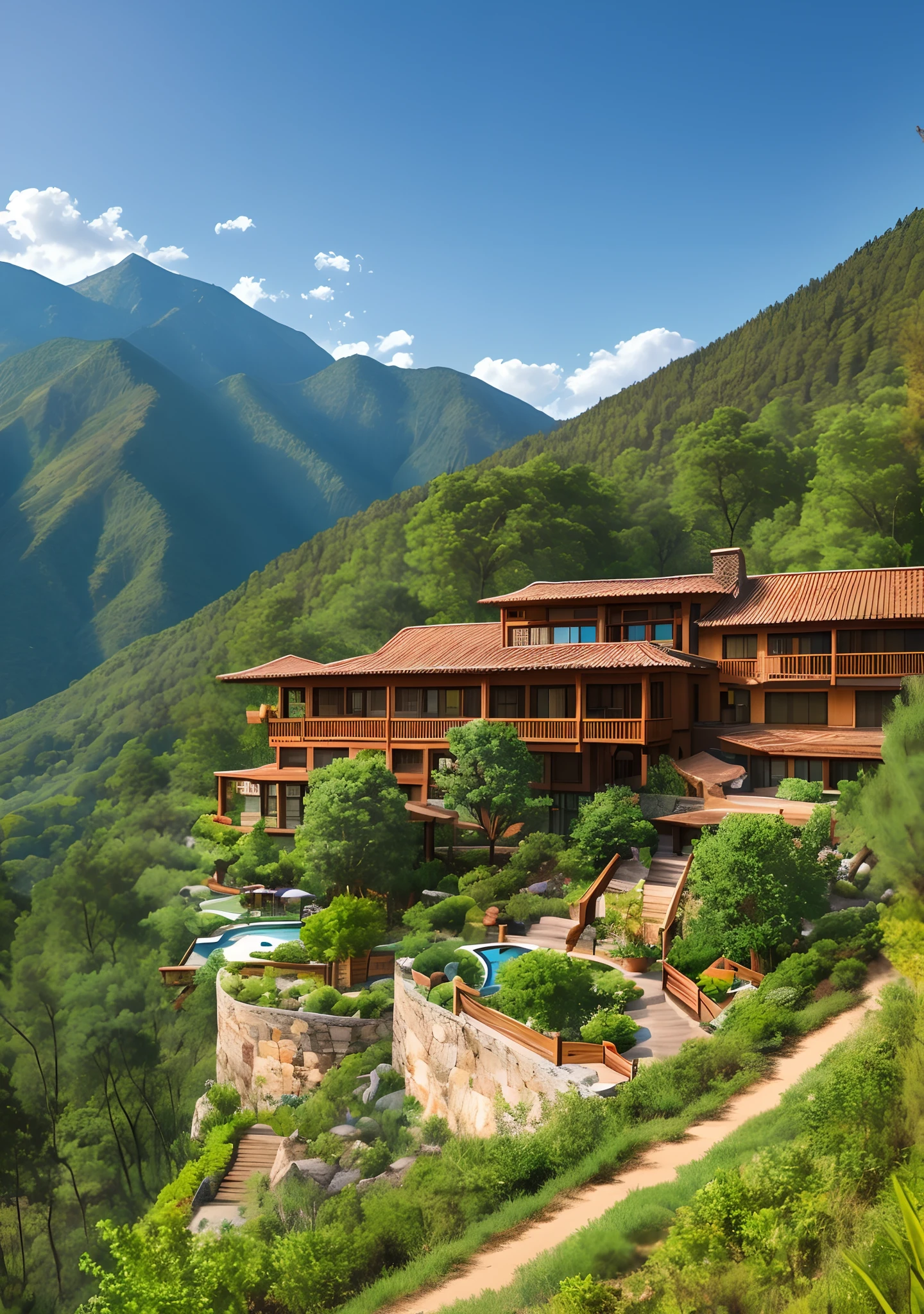 a beautiful resort on a slope rocky hillside --auto --s2