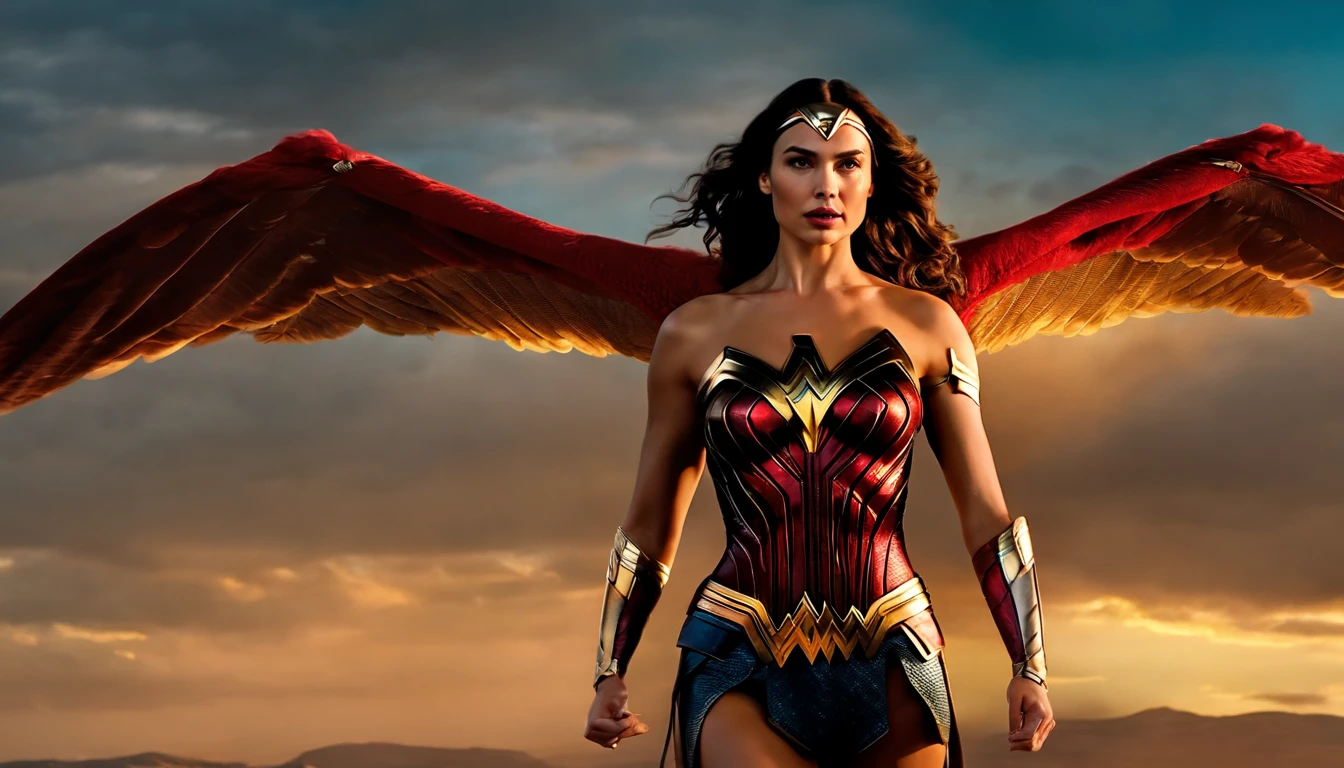 Gal Gadot、mulher maravilha、Sexy feminino、flying in sky