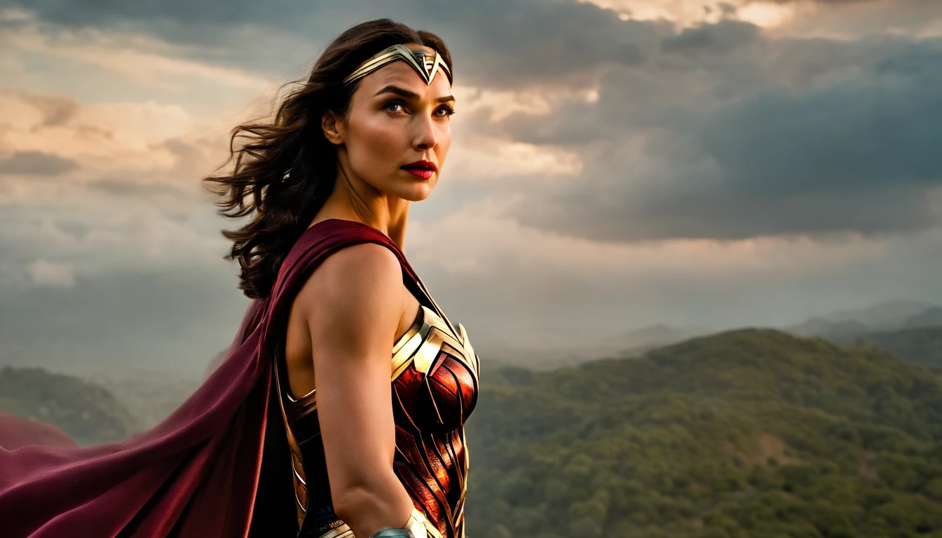 Gal Gadot、mulher maravilha、Sexy feminino、flying in sky