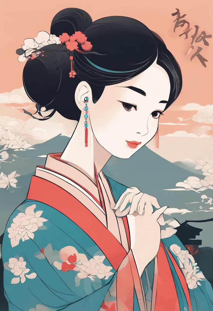 Young girl cute Chinese painting,Hanfu girls, 独奏, looking at viewert,