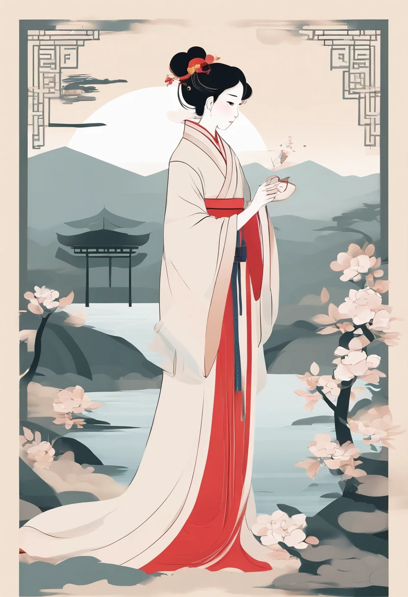  girl cute Chinese painting,Hanfu girls, 独奏, looking at viewert,