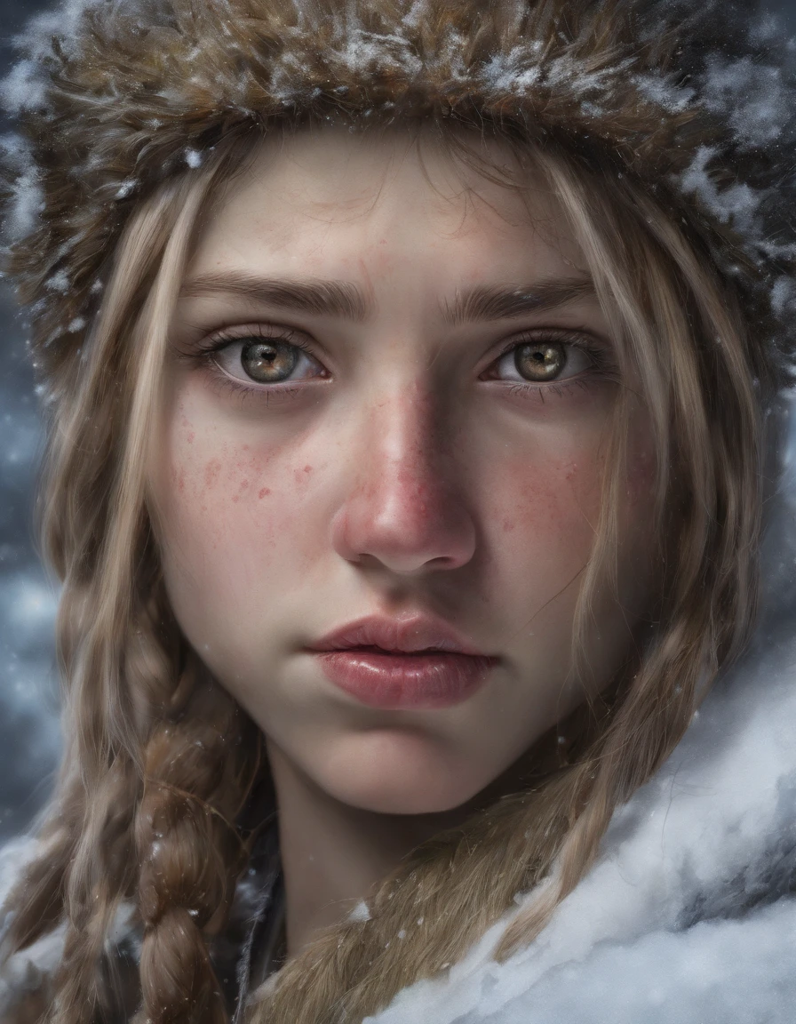 Crie uma pintura impressionistade um cavaleiro guerreiro assustador, neve, cinzas cosmicas, artistic, intrincado
