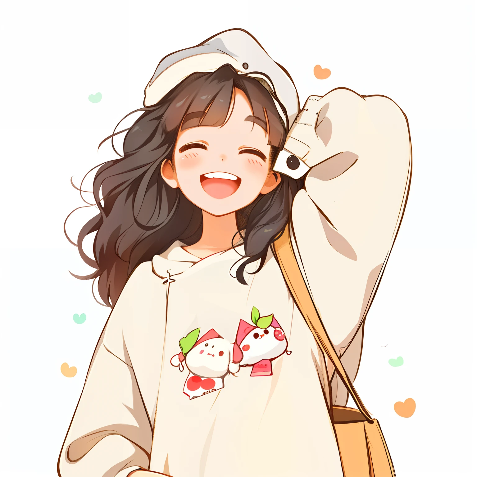 Long hair anime girl in white shirt and hat, cute kawaii girls, lovely art style, Cute cartoon style, Cute cartoon, cute illustration, Cute anime girl, black haired girl wearing hoodie, Cartoon Cute, cute character, Cute anime style, anime visual of a cute girl, 🍂 Cute, lofi-girl, Cute cartoon character, adorable digital art