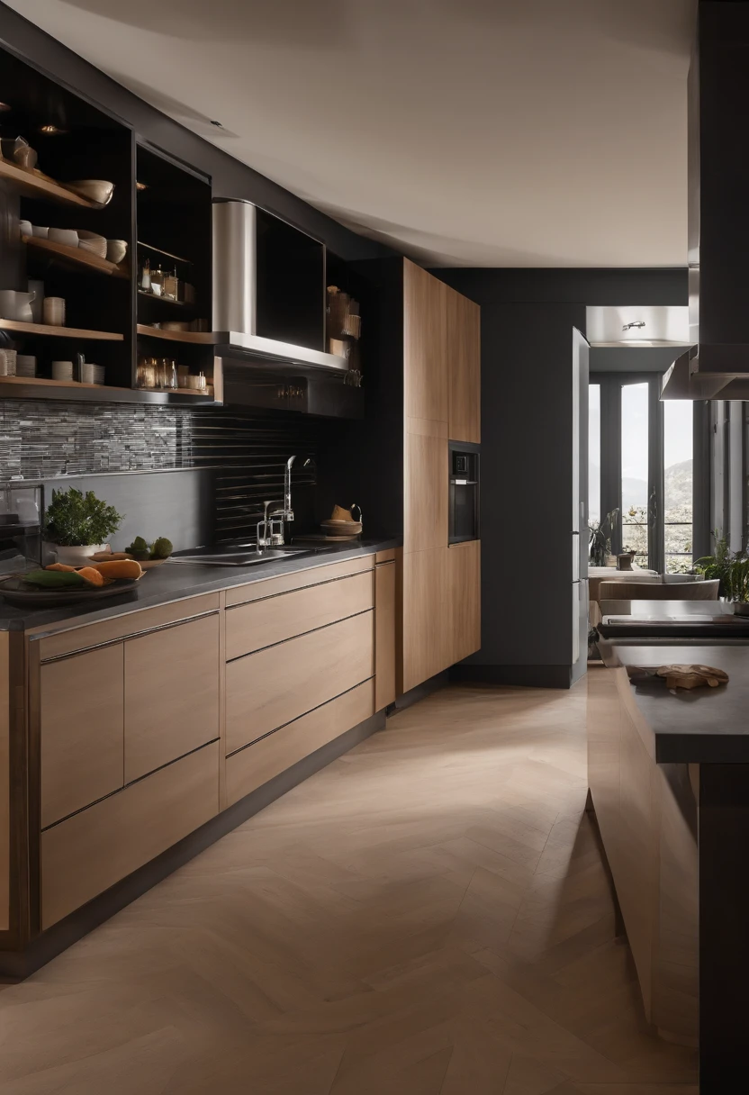 cuisine moderne,Wonderful renovation,refrigerator,armoire,Wide stage,dans une vue panoramique,from the outside, UHD, High Details