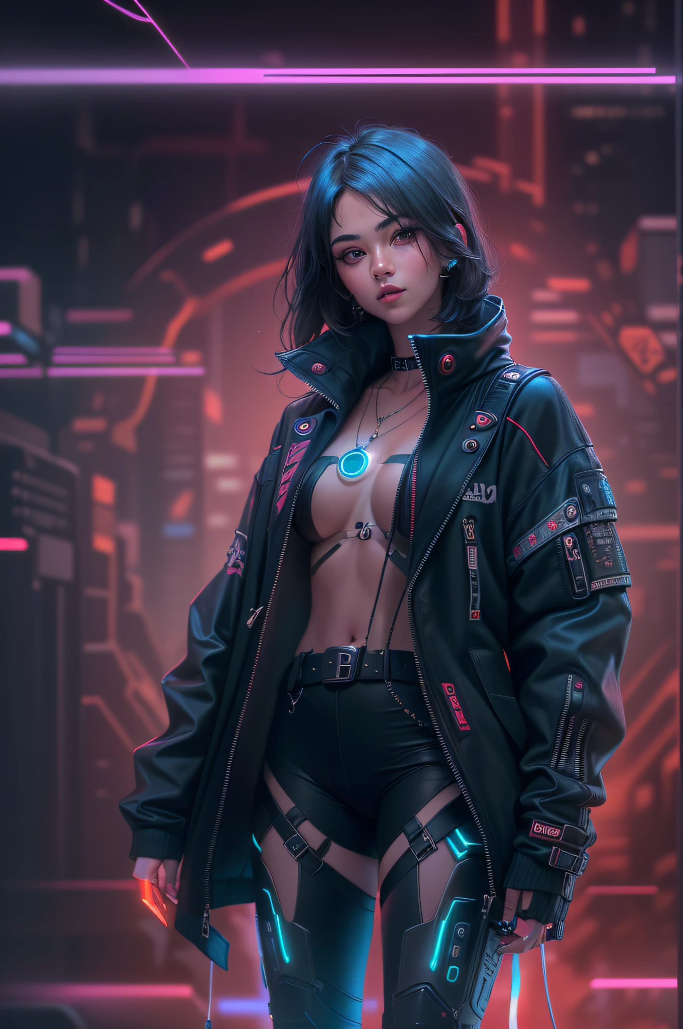 Change background cyberpunk handsome girl's 8k ultra