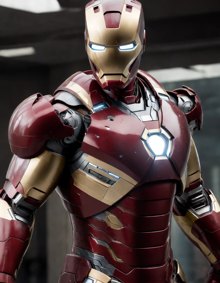 Imagine a scene where Iron Man’s iconic armor lies in shambles, battered and broken from an intense battle. The once gleaming suit is now adorned with deep scratches, gaping holes, torn panels, and shattered limbs. The helmet lies nearby, cracked and broken, revealing a vulnerable glimpse of Tony Stark’s face. Explore the emotions that may be reflected on Stark’s face as he stares at his damaged armor, a stark reminder of the sacrifices and challenges he has faced as a superhero. Consider incorporating elements of determination, resilience, and the indomitable spirit of Iron Man as you depict this poignant moment of strength amidst adversity. Ultra-Realistic. Ultra-Detailed. Ultra-Sharp Hi-Res. 8K.