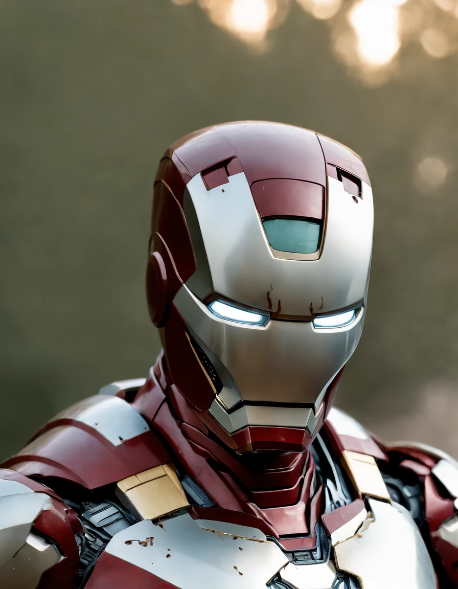 Imagine a scene where Iron Man’s iconic armor lies in shambles, battered and broken from an intense battle. The once gleaming suit is now adorned with deep scratches, gaping holes, torn panels, and shattered limbs. The helmet lies nearby, cracked and broken, revealing a vulnerable glimpse of Tony Stark’s face. Explore the emotions that may be reflected on Stark’s face as he stares at his damaged armor, a stark reminder of the sacrifices and challenges he has faced as a superhero. Consider incorporating elements of determination, resilience, and the indomitable spirit of Iron Man as you depict this poignant moment of strength amidst adversity. Ultra-Realistic. Ultra-Detailed. Ultra-Sharp Hi-Res. 8K.