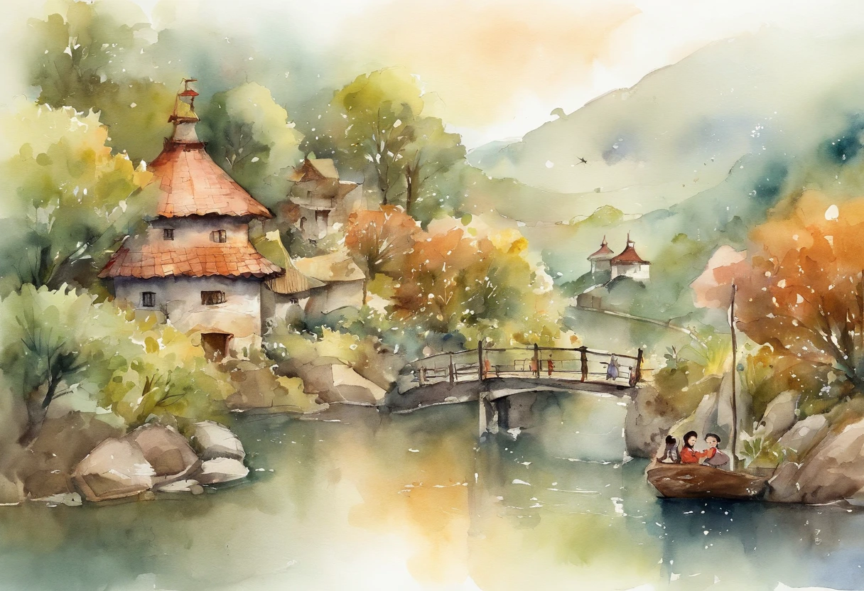 Ghibli style Simple illustration style、kawaii、Little girl and a grandmother、独奏、Character drawing,banners