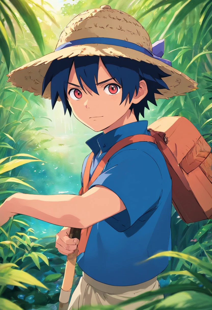 1boy illustration, Wanostyle, Uchiha Sasuke olhar irritado, ((anime)), straw hat, ((colorido)), 8k, ((master part)), HDR, altamente detalhado, profissional