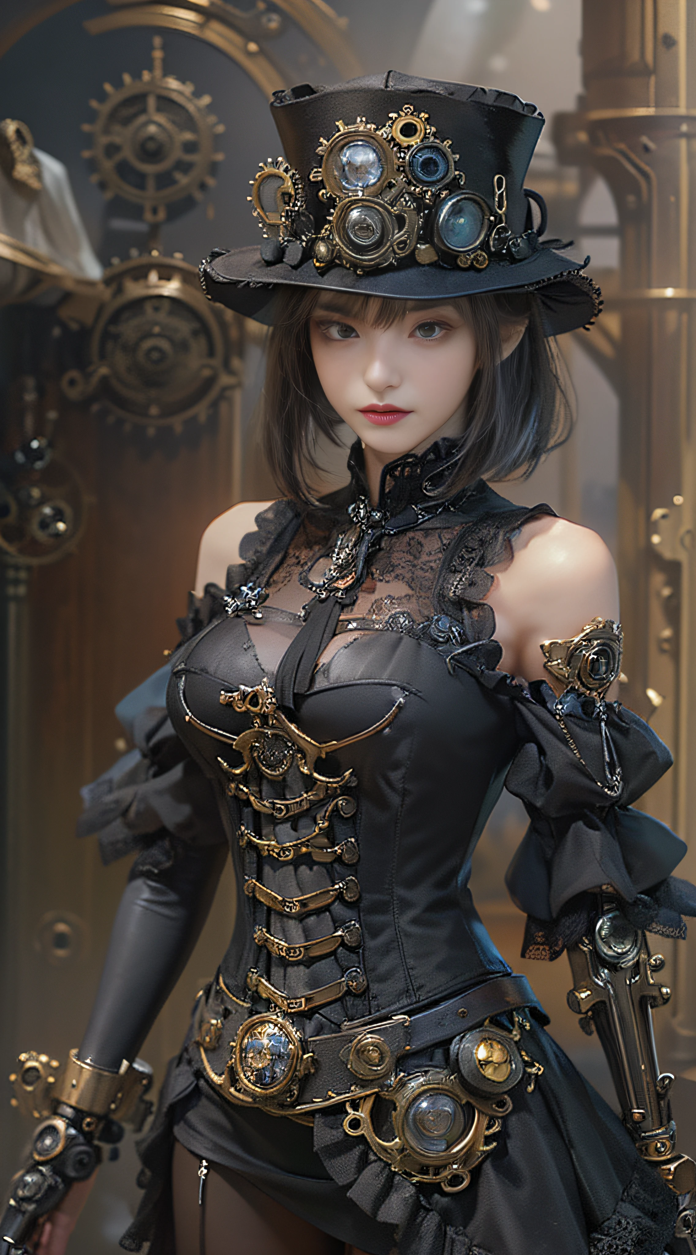 Woman in black catsuit posing in steampunk world, Leather corset, Wearing a black latex costume, captivating and enticing, corsets, wrapped in leather straps, very tight corset, very sexy costume, cruel korean goth girl, elegant corset, Wearing a latex costume, intricate wet latex suspenders, Latex, intricate latex set, Corset wearing, Sexy 21 year old cool Korean, Beautiful steampunk anime lady, a steampunk beautiful goddess, Jeizuo, magnifica, viewer, Realistis, Full body camera, on the lap, squatt, radical, tall, Forced real water, White Less Cloth Transparent Mini Shirt, White transparent thong, Low in the steampunk world, Very fine, Beautiful eyes with cosplay details, long eyelashes, Beautiful double eyelids, Eyeshadow is very fine, Narrow eyes, Three white eyes, Dark Eye Makeup, evil smile, Beautiful, thin legs, Tie short hair back, Goofy face, Rolling eyes, Blushing, Mouth watering, Sticky tongue, Vaginal orchid, Vaginal discharge, Squirting, (((Very small breasts))), Grasp your breasts with both hands, Spread legs, sexual excitement, Sex Expressions, Bare skin