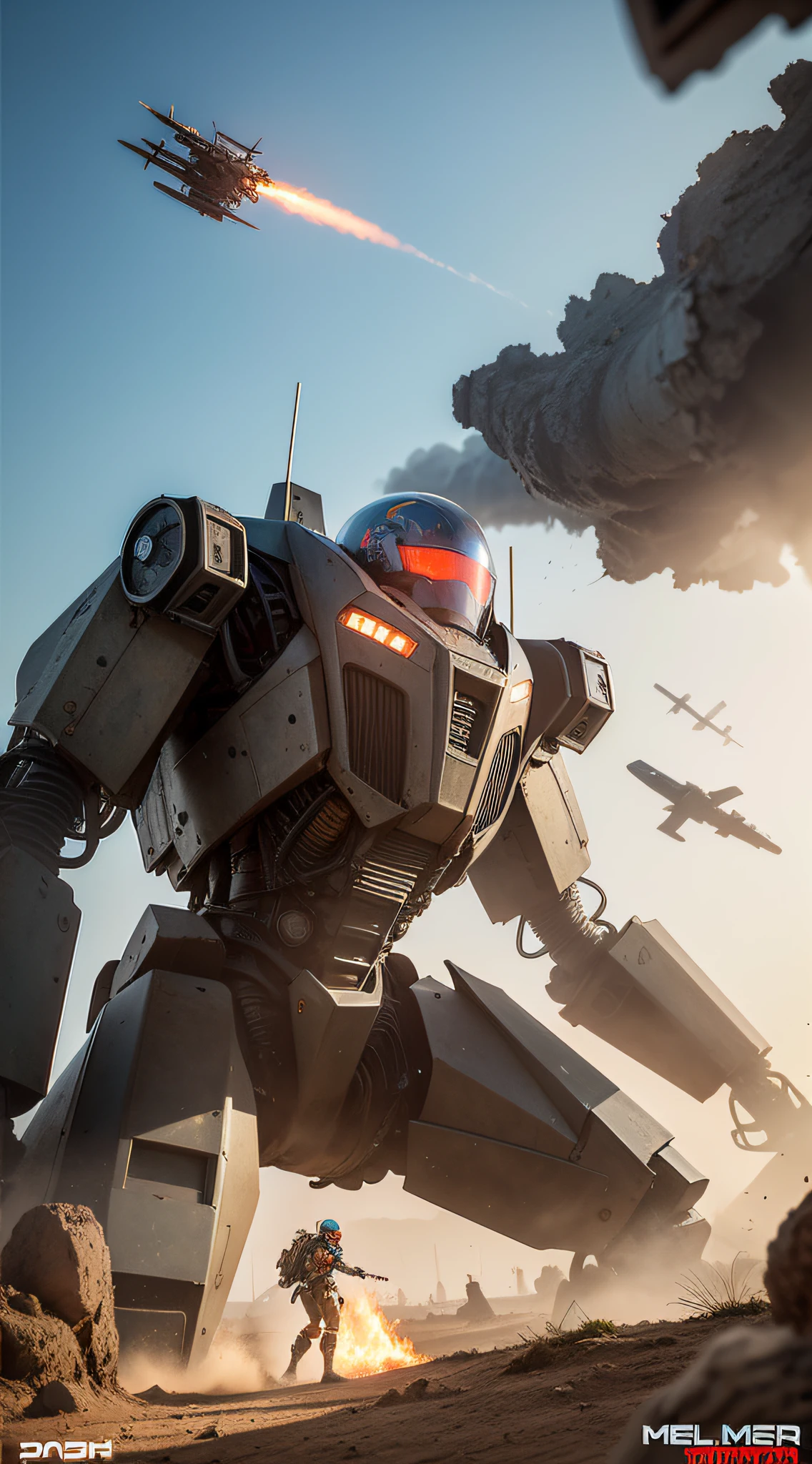 Look up at the perspective,(Digital artwork:1.3)(a sketch:1.1)Octane renders a wasteland,Swirling thick clouds,smog,Flying machines in the sky fierce battle,weed,Dilapidated houses,gravel path,Sunset,dark red color,Detailed face,((A girl in a combat uniform stood in front of the badly damaged and broken mech)),((The girl's long messy hair fluttered,Blood,closeup cleavage)),(Stubborn),(Steadfast),(blood stains at the corners of the mouth),(Messy long hair flying),(((The mech was spattered with blood))),(Mars splashes),((Broken upper body mech,Dropped mech fragments)),(Exposed wires),((Mecha is depicted finely)),(((super-fine))),shot at 8k resolution,petrol liquid,Firelight,Missiles streaked across the sky,weeds,gravel path,blasts,splashart,((Dynamic speed lines:1.2)),Lithography in intricate details,dongh(Light particles:1.2),(game concept:1.3),(depth of fields:1.3),Global illumination,detail-rich,Trends on ArtStation,Epic shooting,Cinematic lighting