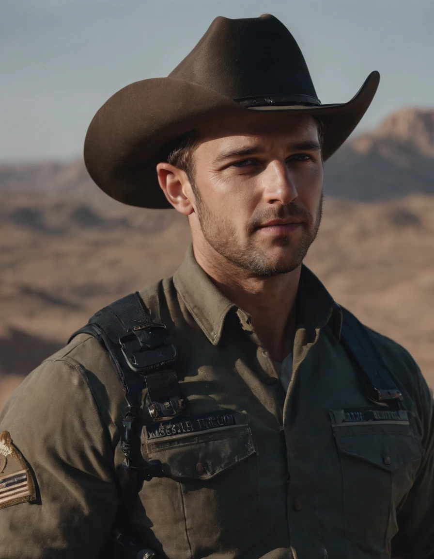 (Best quality, 8K, Masterpiece :1.3), US Navy Seal, facing camera, cinematic lighting, cowboy shot, captured by fujifilm XT3, Zeiss Lenses.