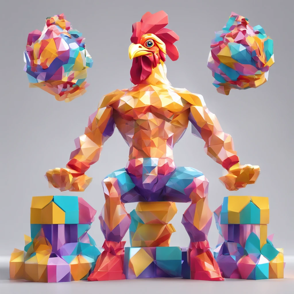 body builder、Only the head is a chicken human、colourfull、Perfect alignment, body builder、Chickens only the head,Crystal Vase,Rose flower, Wearing sunglasses, cheerfulness, Standing position, Abstract beauty, Centered, Looking at the camera, Facing the camera, Approaching perfection, Dynamic, Highly detailed, Smooth, Sharp Focus, 8K, hight resolution, Illustration, art by carne griffiths and wadim kashin, White background、Kitchen car