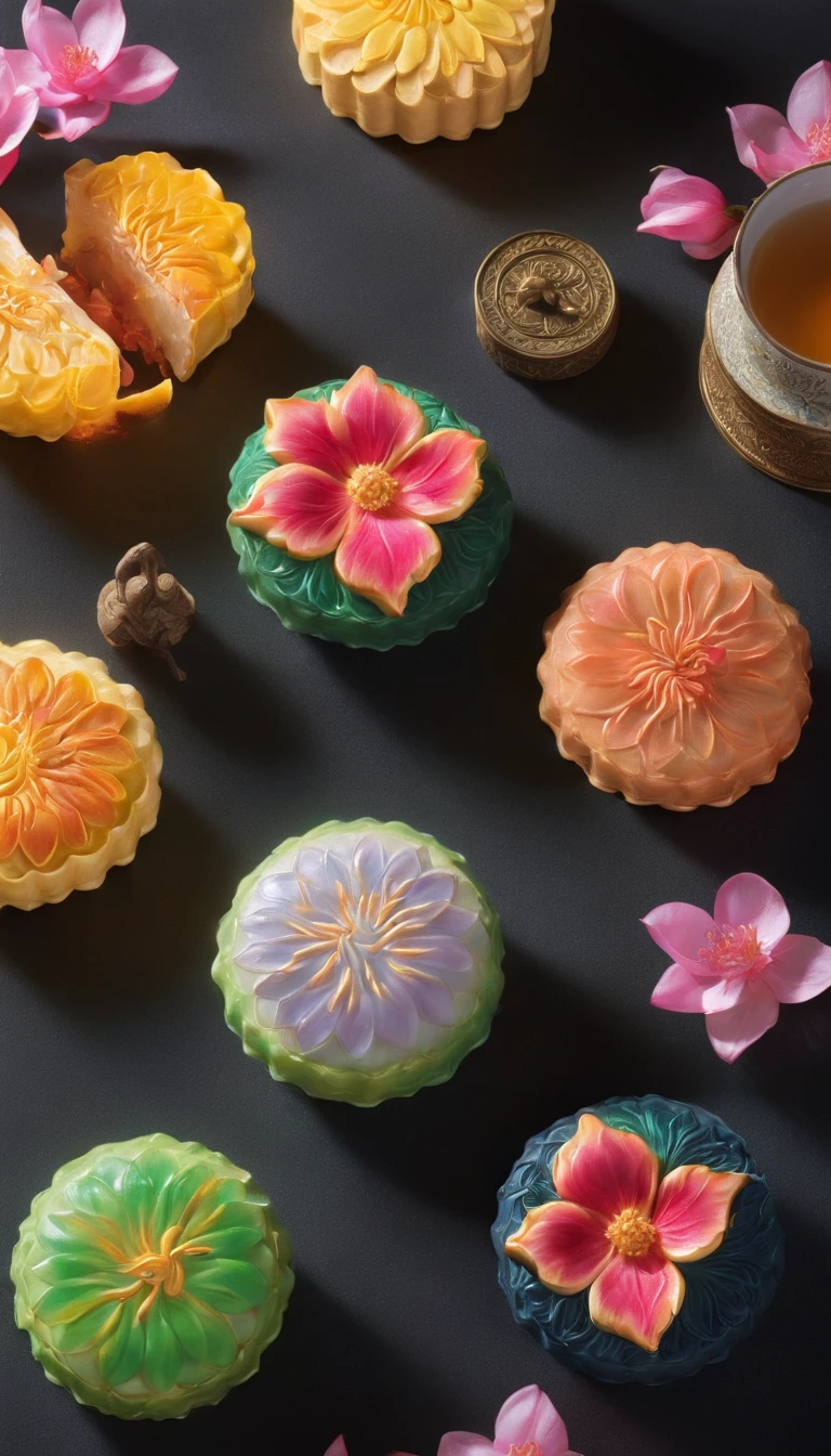 Mid-Autumn Festival, Reunion, full moon, the night, (Cantonese mooncakes), teas, the fruits, edgBunny, Chang'e rushes to the moon, symetry, High detail, romanticism lain, Sparkle, god light, Ray tracing, hyper HD, retinas, Masterpiece, ccurate, Super detail, High details, High quality, Best quality, A high resolution, 16k, Anatomically correct