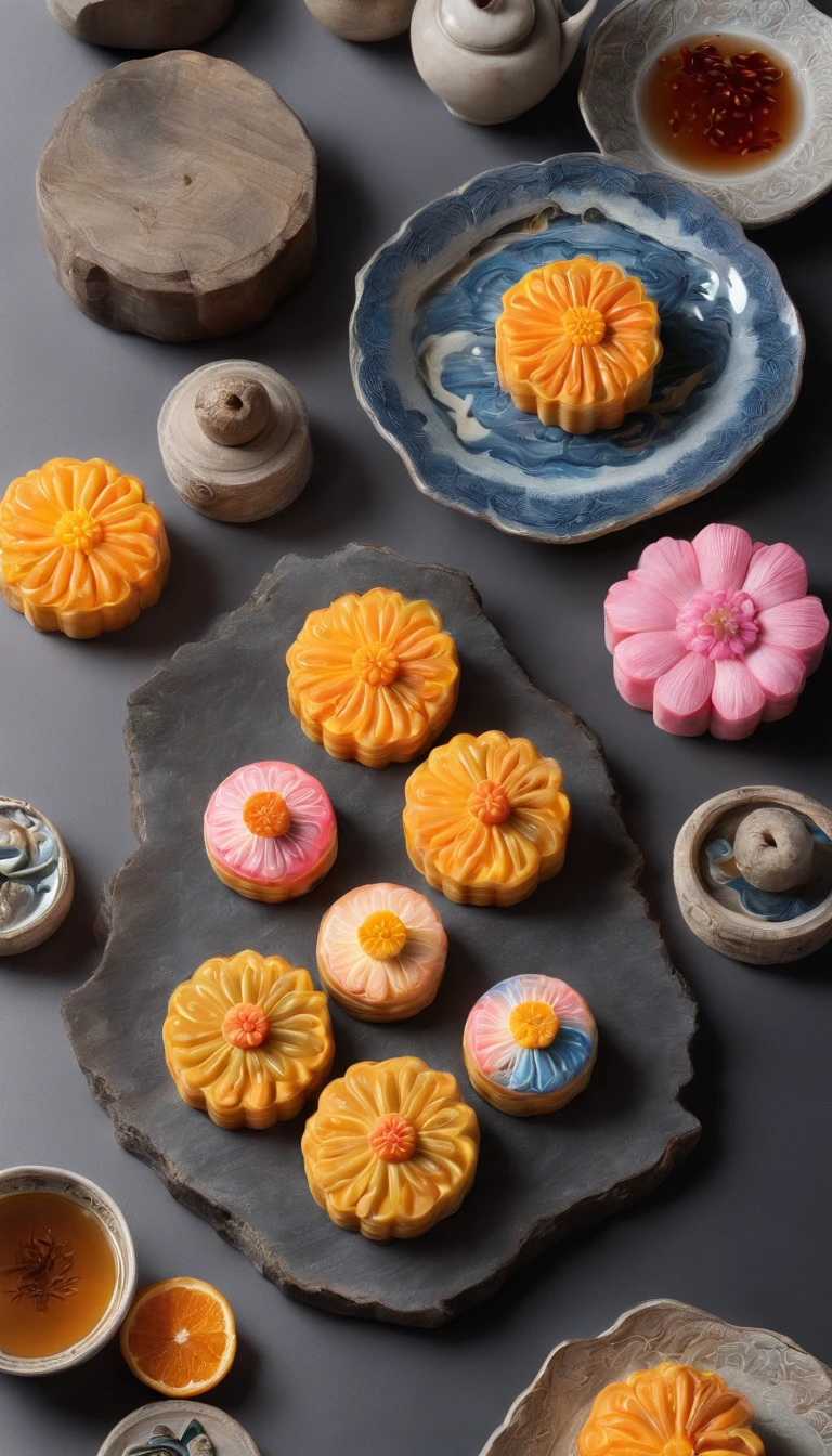 Mid-Autumn Festival, Reunion, full moon, the night, （Cantonese mooncakes）, teas, the fruits, edgBunny, Chang'e rushes to the moon, symetry, High detail, romanticism lain, Sparkle, god light, Ray tracing, hyper HD, retinas, Masterpiece, ccurate, Super detail, High details, High quality, Best quality, A high resolution, 16k, Anatomically correct