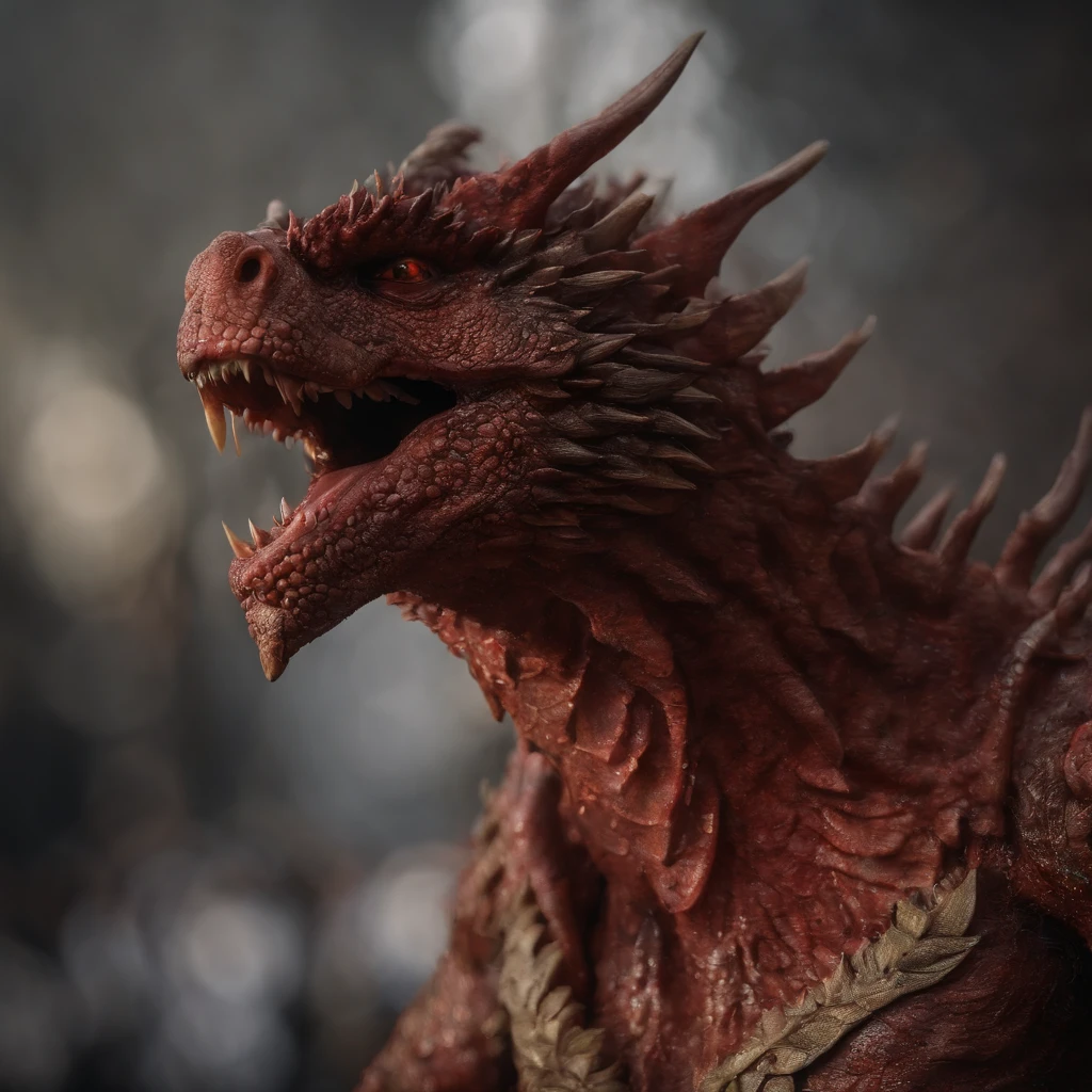 Jin Tianlong,piercing red eyes,Close-up of blood fire released from the nose,Chest scales,high high quality,8K,Many details,Fire lettuce,Alas,4 legs,Spotted claws,golds,dangers,fires,dentes pontiagudos,big dragon,immensity,threatening,imponent