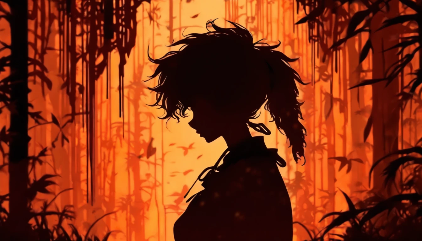 (Silhouette Art,cutouts:1.6)
(((Paper cutting art,A world where only black exists:1.3)
(Cowboy Shot),1 girl,Solo,
(Girl in work clothes,profile:1.2),factories、tubing、ironworks
break
(Rust color background)
Textured glass background,Tarot card atmosphere