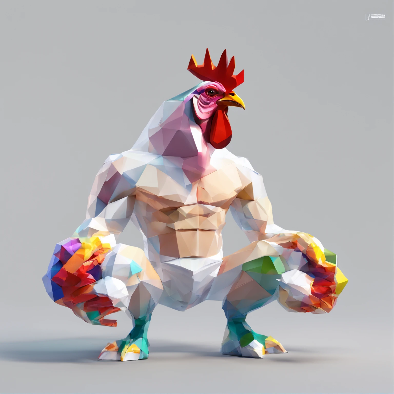 body builder、Only the head is a chicken human、colourfull、Perfect alignment, body builder、Chickens only the head,Crystal Vase,Rose flower, Wearing sunglasses, cheerfulness, Standing position, Abstract beauty, Centered, Looking at the camera, Facing the camera, Approaching perfection, Dynamic, Highly detailed, Smooth, Sharp Focus, 8K, hight resolution, Illustration, art by carne griffiths and wadim kashin, White background、Kitchen car