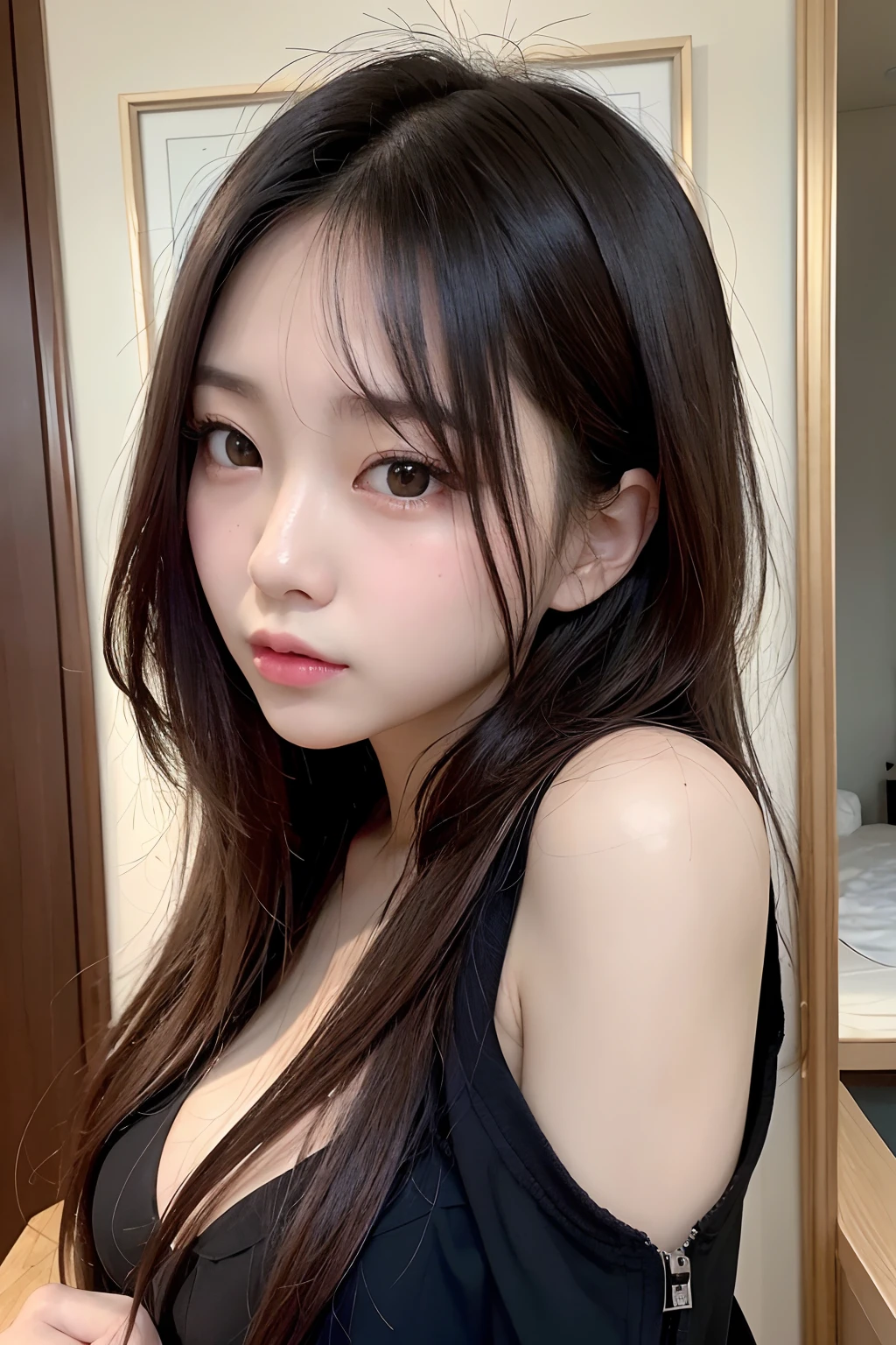 Pretty Japan woman photo (8k:1.27), top quality, masterpiece, super high definition: 1.2) ( 8k:1.27) ( ( 8k:1.27) - mall, double eyelids, complex elegant, fantasy, detail, gradient lighting, selfie