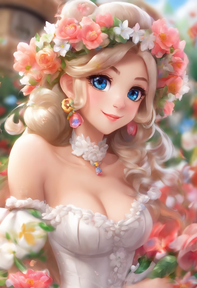 master part:1.2, best quality), Realistic, (imagem real, detalhes intrincados, profundidade de campo), (1girl, sozinho), compor, separated-lips, altamente detalhado, rosto perfeito, (dentadura da pele), coxas grossas, quadris largos, cintura pequena, alto, glossy coral lips,, (A girl in a wedding dress with flowers in her hands )), sexy, Corar, Mikasa, AOT