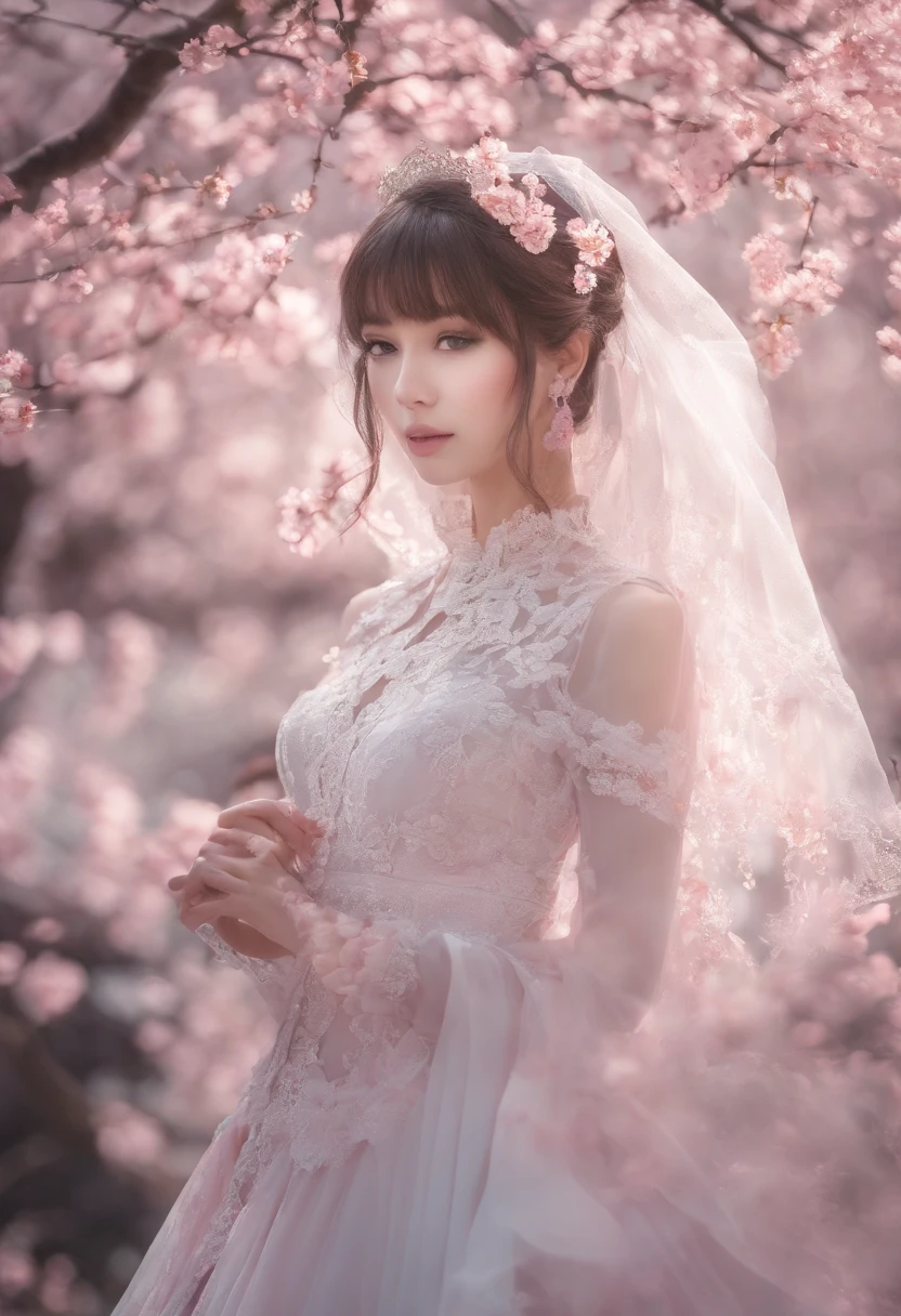 (cg unidade 8k papel de parede extremamente detalhado) (melhor qualidade) (better lighting) (um extremamente delicado e bonito) (floating) (Beautiful) (atmosfera primaveril) (1girl) (cabelo rosa longo), (Hair with headband), (Detalhados e belos olhos azuis), ((vestido branco muito curto, parte inferior de renda rosa), (renda), ((Seda transparente clara))), (cherry blossom petals), (Borboletas), (DOF), (volumetric light) Cinematic lighting, chromatic aberration, Sony FE GM, pele texturizada, detalhes altos, Alto, 8k