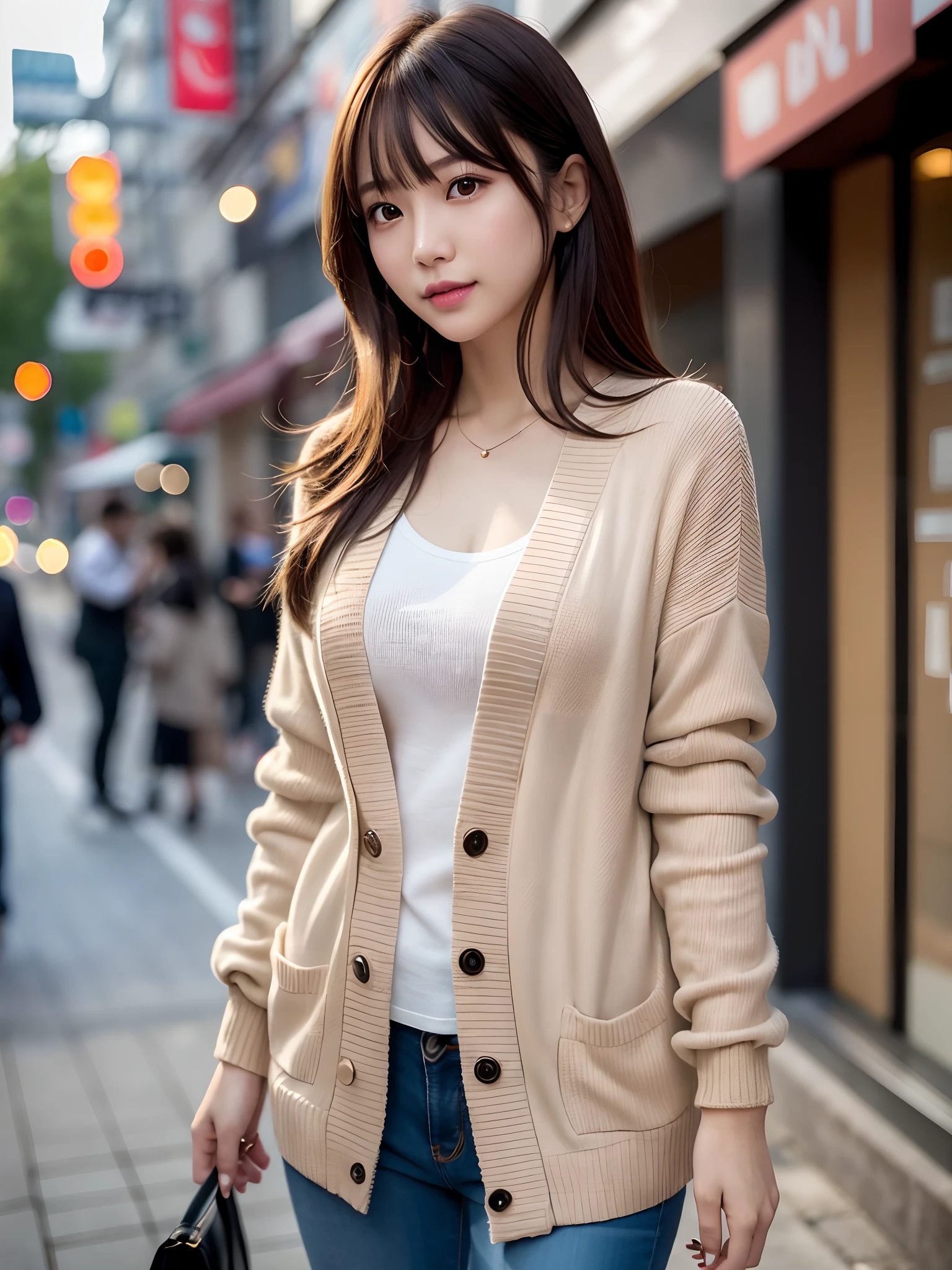(masutepiece, Digital Art, Digital Illustration, 4K, 8K, Ultra-detailed, beautiful image, Sharp Image, Photorealistic, Raw photo, Perfect face, Perfect lines, Perfect eyes, Soft lighting) 1 woman, (lightbrown hair,Chignon hair in a high position,Innocent look,Lowered eyebrows,drooping eyebrows,drooing eyes,cute large eyes,natural make up,kindly smile,Round jaws,petite female:1.3),Two handsome men in uniform, (ember,men are wearing uniforms,well-muscled,Firm shoulder width,Adult male,Boyish hairstyle,English gentlemanly style,Cool boys、man with bright smile:1.2),(Nervous,be shy,sleepy,embarrassed from:1.2),innocent smiles,(embarrassed from,Shy smile:1.1),A classroom full of light、Schools、lunch break、Eat lunch、校服、blazers、Black Plaid Pleated Skirt、baggy cardigan、hi-school girl、Dine with friends