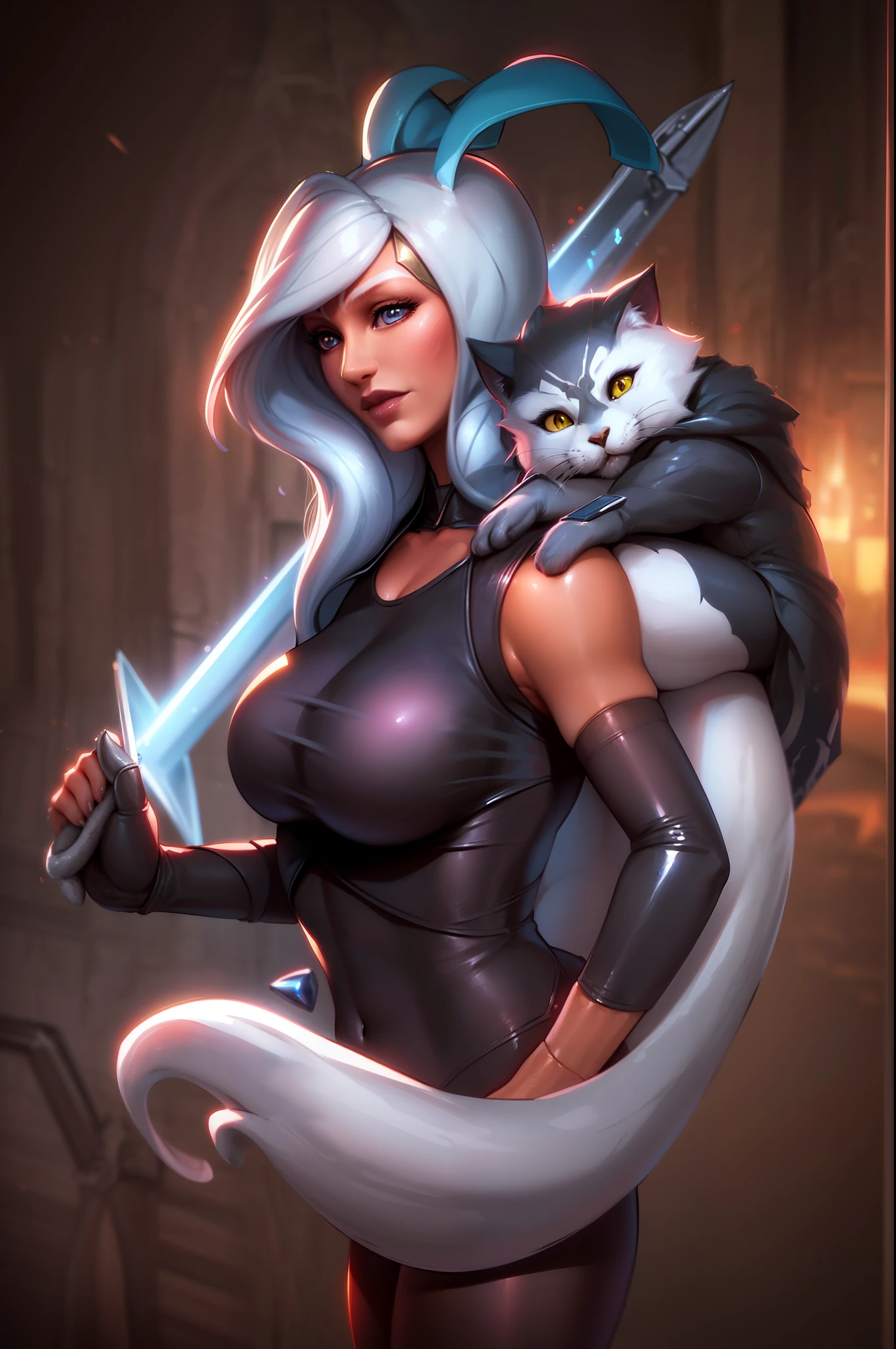 arafed image of a woman with a cat and a sword, artgerm and lois van baarle, artgerm greg rutkowski _ greg, furry fantasy art, style ivan talavera and artgerm, artgerm and grek rutkowski, artgerm and greg rutkowski, furry art, artgerm and and greg rutkowski