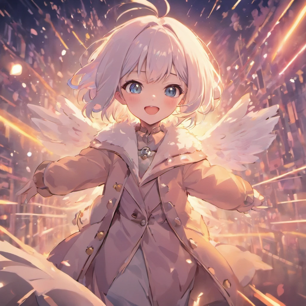 White hairs、fluffy fur、a 18 year old girl、White puppy、Vigorous、Puppy who loves anime、,, furry animal,Instagram icon、A charming smile、Jump to the sky、Office Lady Style Clothes、tight outfit、Women's Suit、