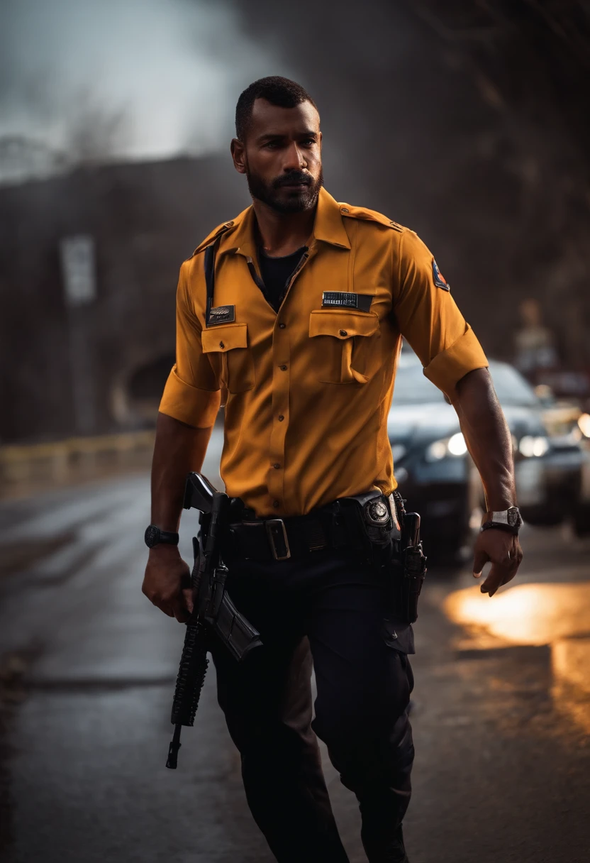 Homem lindo segurando arma , police