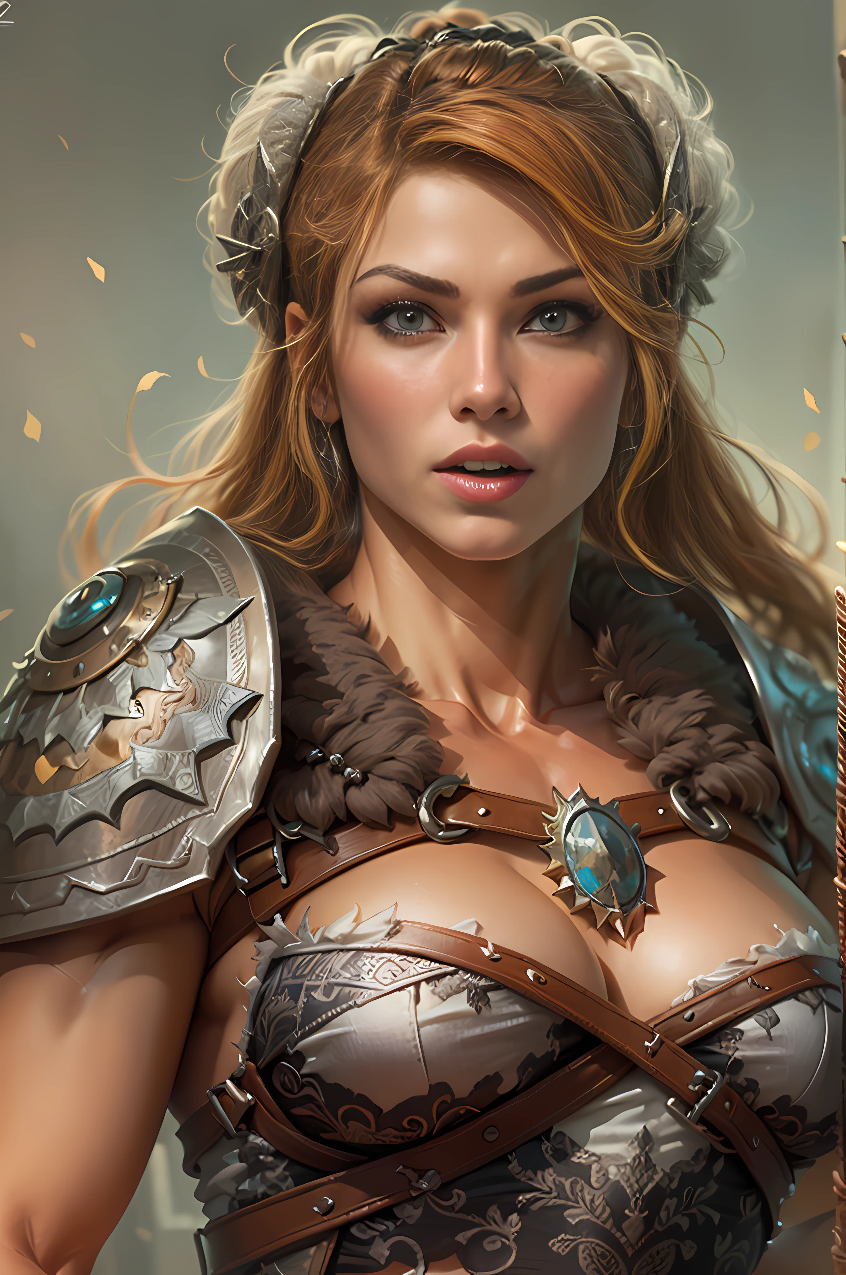 (Masterpiece, ultra detailed: 2), (best quality: 2), (beautiful woman: 2), (beautiful face: 2), viking warrior woman, muscular, (big breasts: 1.7), sexy