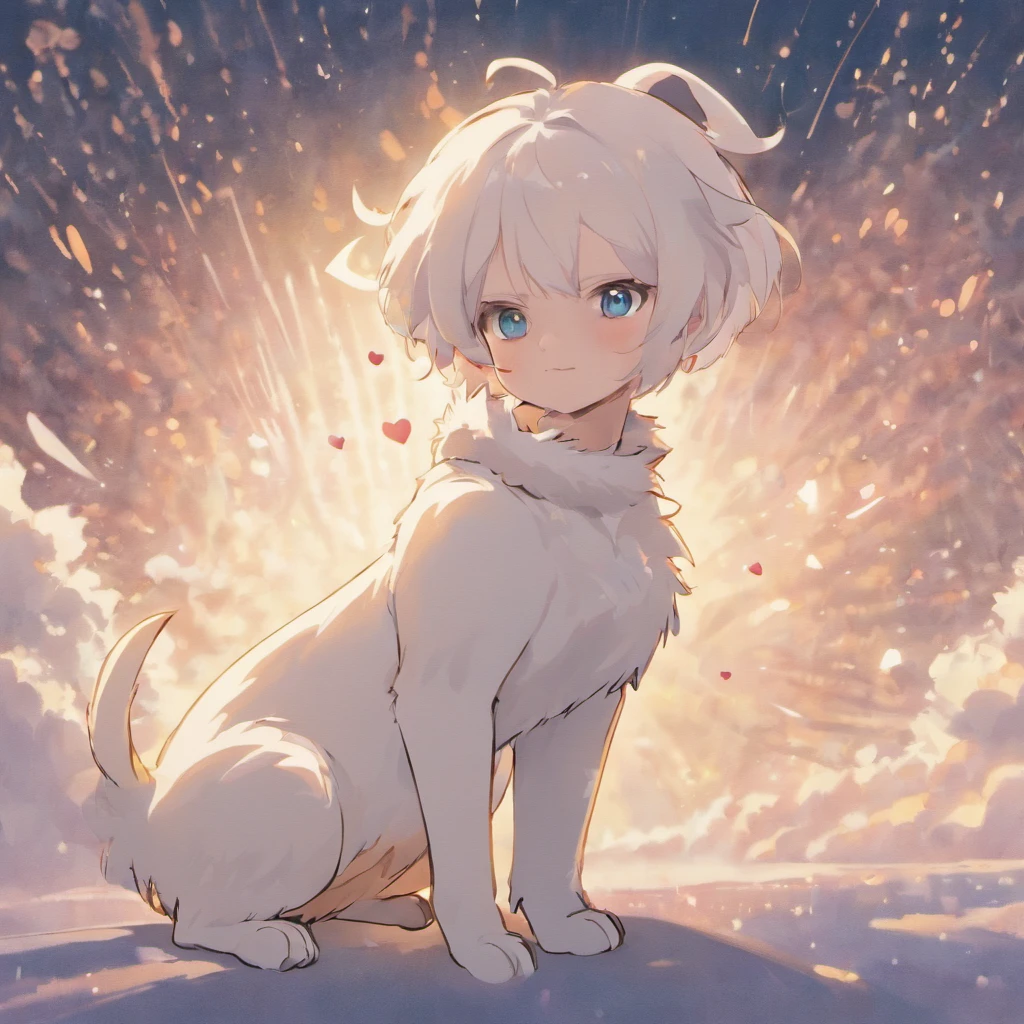 White hairs、fluffy fur、White puppy、Vigorous、Anime loving puppy、,, furry animal,、The loveliness that everyone looks back on、Standing picture、