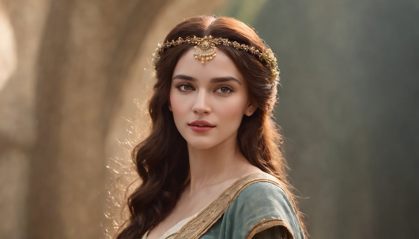 (best quality,4k,8k,highres,masterpiece:1.2), ultras-realistic, ultra-detailed, professional, HDR, high-definition, vivid colors, sharp focus, fine art painting, studio lighting, physically-based rendering, bokeh, biblical characters, Solomon's Wife, spiritual atmosphere, ancient biblical setting, exquisite facial features, elegant and graceful figure, detailed costume, radiant expression, flowing hair, divine beauty