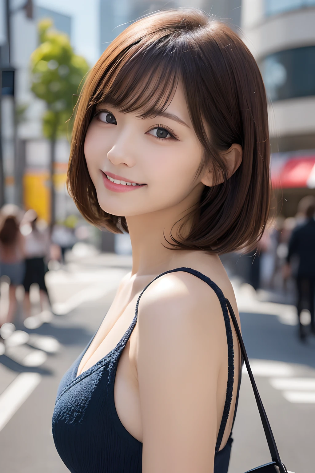 masutepiece, Best Quality, ultra-detailliert, finely detail, hight resolution, 8k wallpaper, Perfect dynamic composition, Beautiful detailed eyes, Women's Fashion, Very short hair, small tits, Natural Color Lip, Bold sexy poses, Smile, Harajuku, 20 years girl, Cute, Sexy shot looking at camera