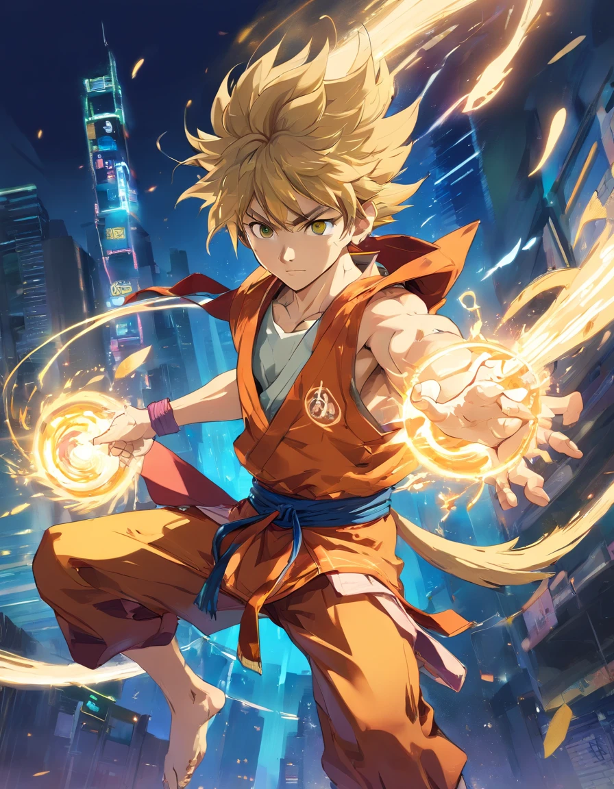 Wukong, Powerful Saiyans have extreme talent, Traditional kung fu clothing， full bodyesbian, liberta, seele, Digital illustration, Manhwa Style, Cyberpunk, Perfect anatomy, centre, nearing perfection, Dynamic, highly  detailed, complex, Intricate, art  stations, concept-art, lisses, foco nítido, illustratio, Art by Carne Griffiths and Wadim Kashin, only one, Awarded, tmasterpiece